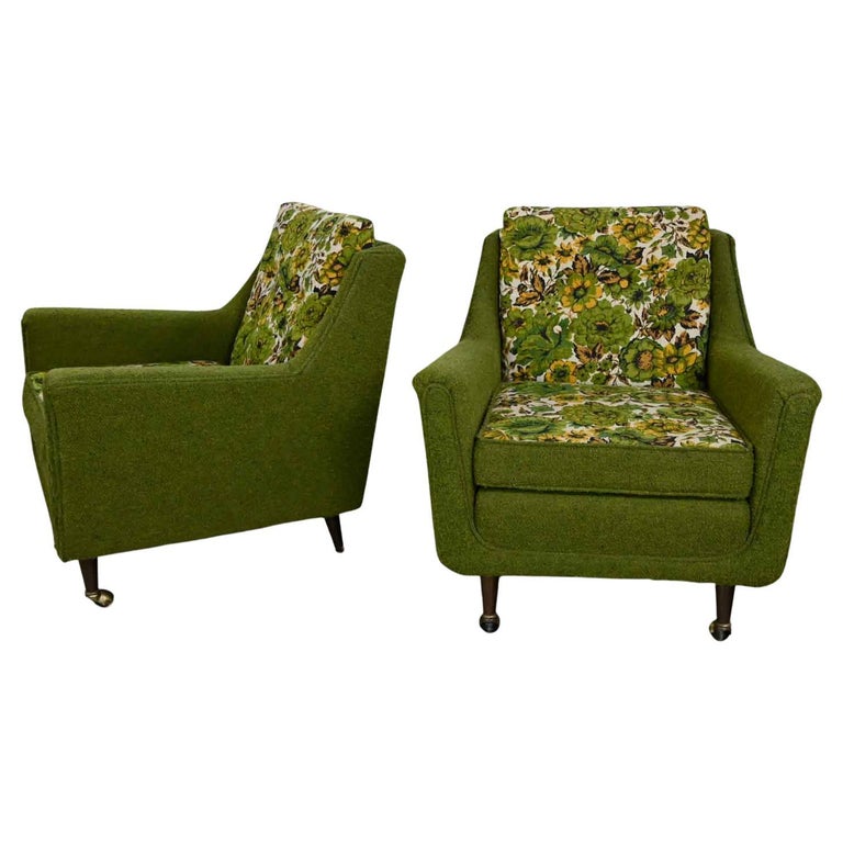 MCM Pair TwoToned Lounge Chairs by Mastercraft Original Green and