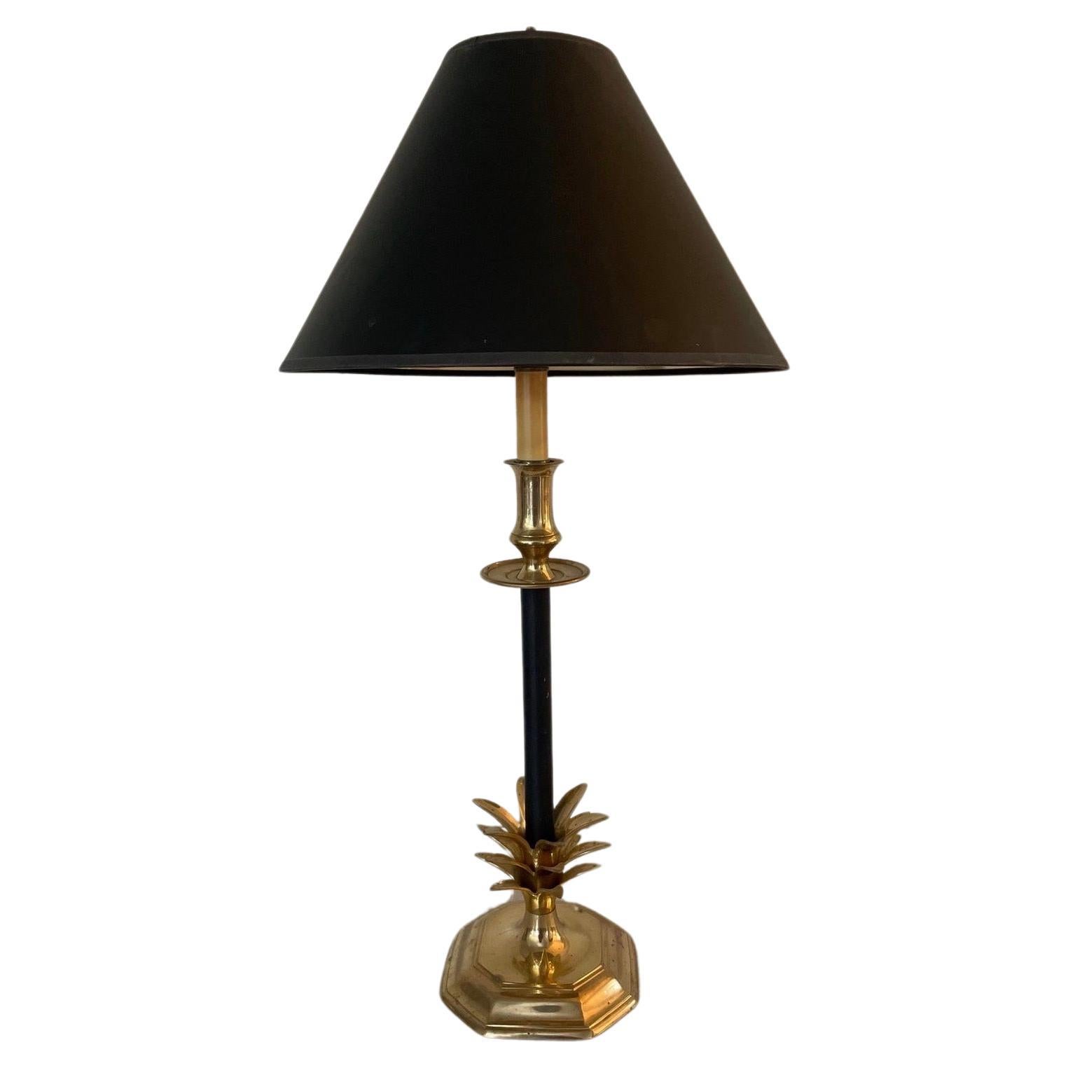MCM Palm Regency Brass and Black Palm Leaf Lamp Frederick Cooper Style