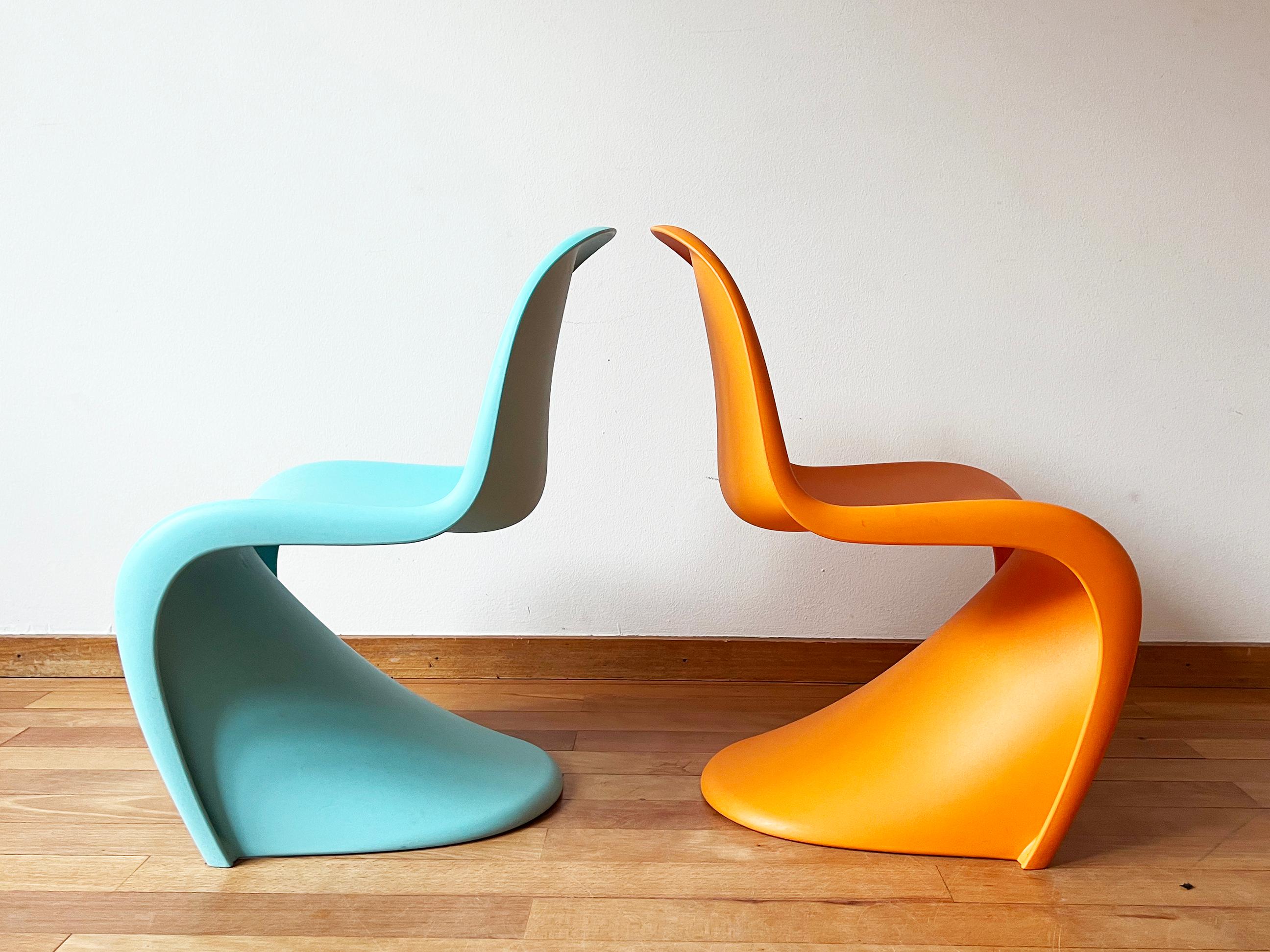 MCM Panton Junior PAIR of Kids Chairs by Verner Panton Vitra, Turquoise + Orange For Sale 6