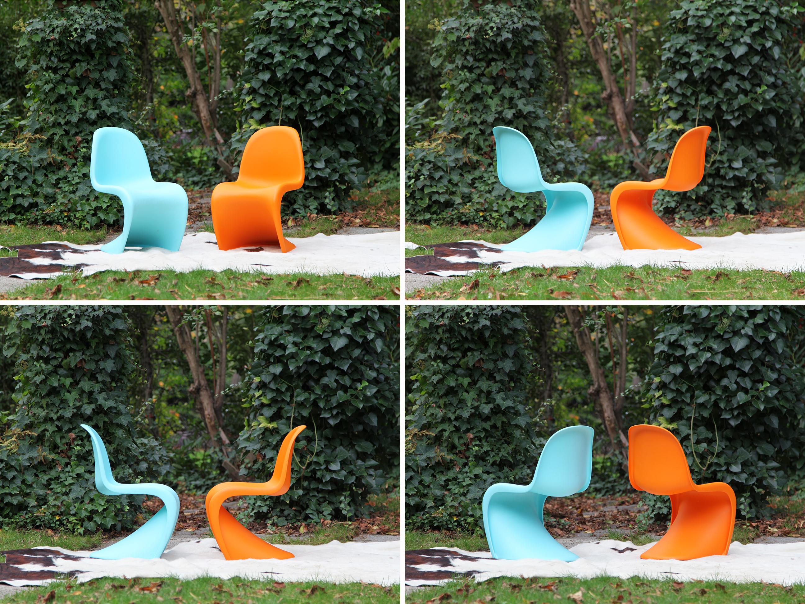 Mid-Century Modern MCM Panton Junior PAIR of Kids Chairs by Verner Panton Vitra, Turquoise + Orange For Sale