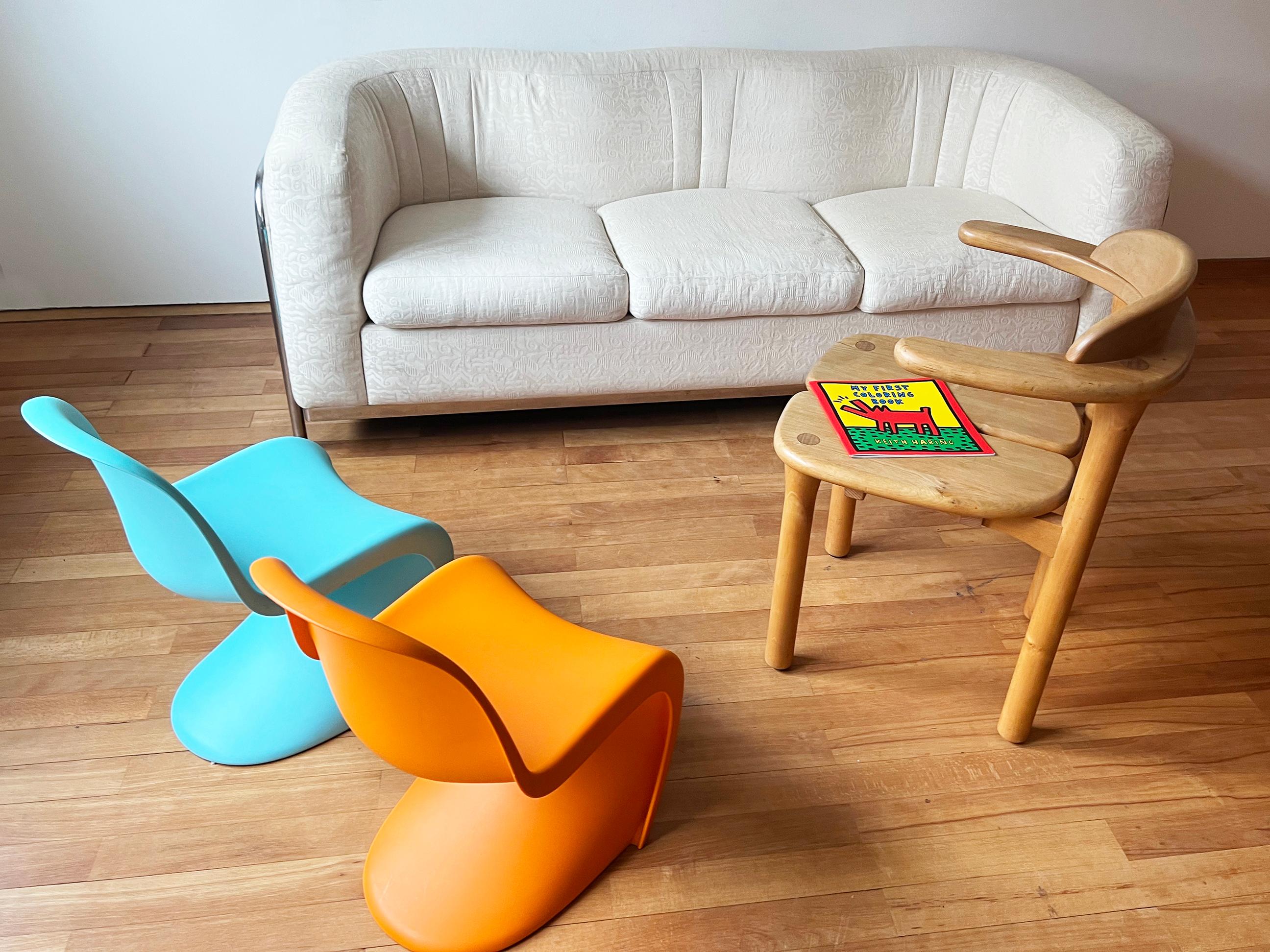 MCM Panton Junior PAIR of Kids Chairs by Verner Panton Vitra, Turquoise + Orange In Good Condition For Sale In Basel, BS