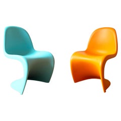 MCM Panton Junior PAIR of Kids Chairs by Verner Panton Vitra, Turquoise + Orange