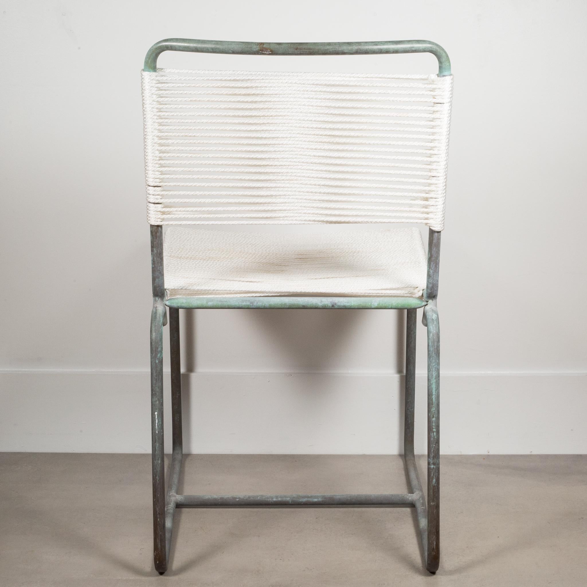 Mid-Century Modern MCM Patinated Bronze Re-Roped Walter Lamb Side Chair for Brown Jordan, c.1950s
