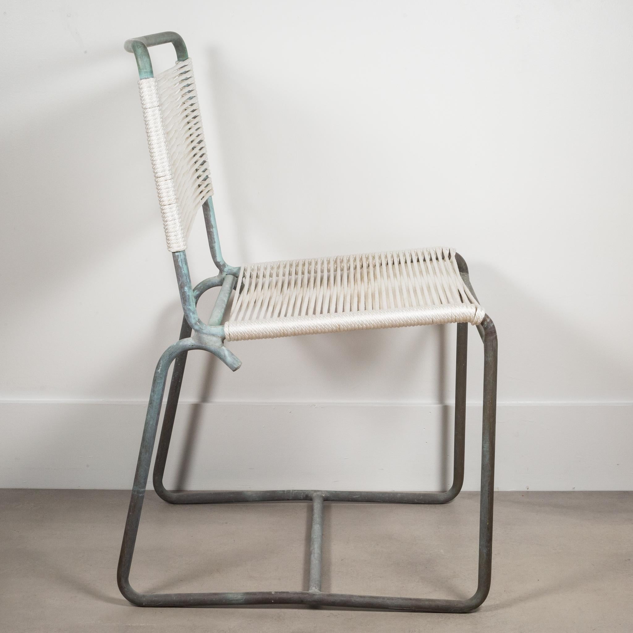 American MCM Patinated Bronze Re-Roped Walter Lamb Side Chair for Brown Jordan, c.1950s