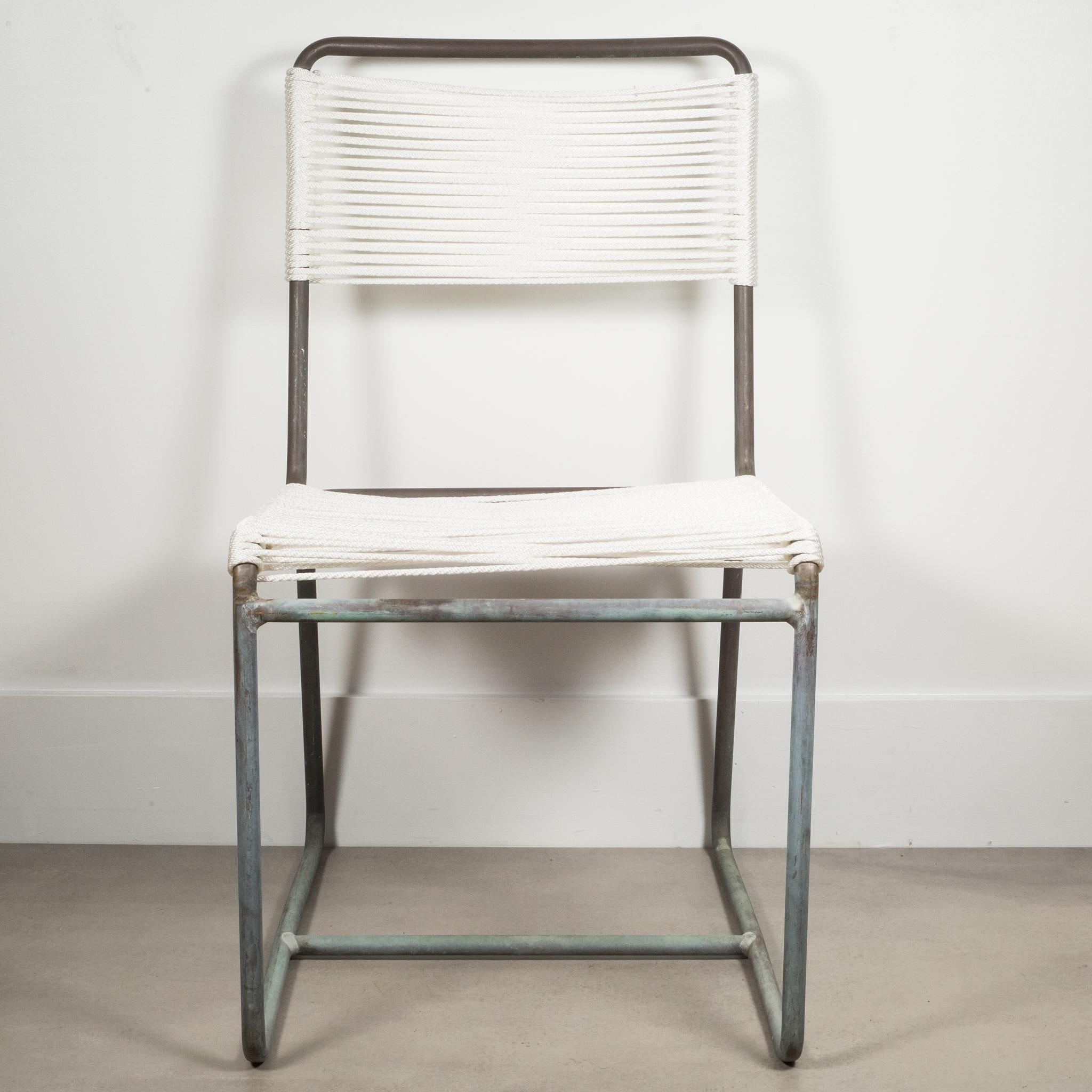MCM Patinated Bronze Re-Roped Walter Lamb Side Chair for Brown Jordan, c.1950s In Good Condition In San Francisco, CA