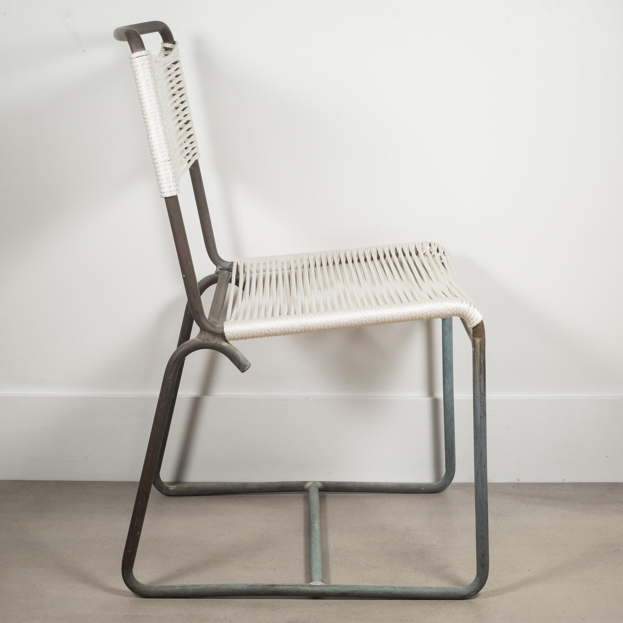 20th Century MCM Patinated Bronze Re-Roped Walter Lamb Side Chair for Brown Jordan, c.1950s