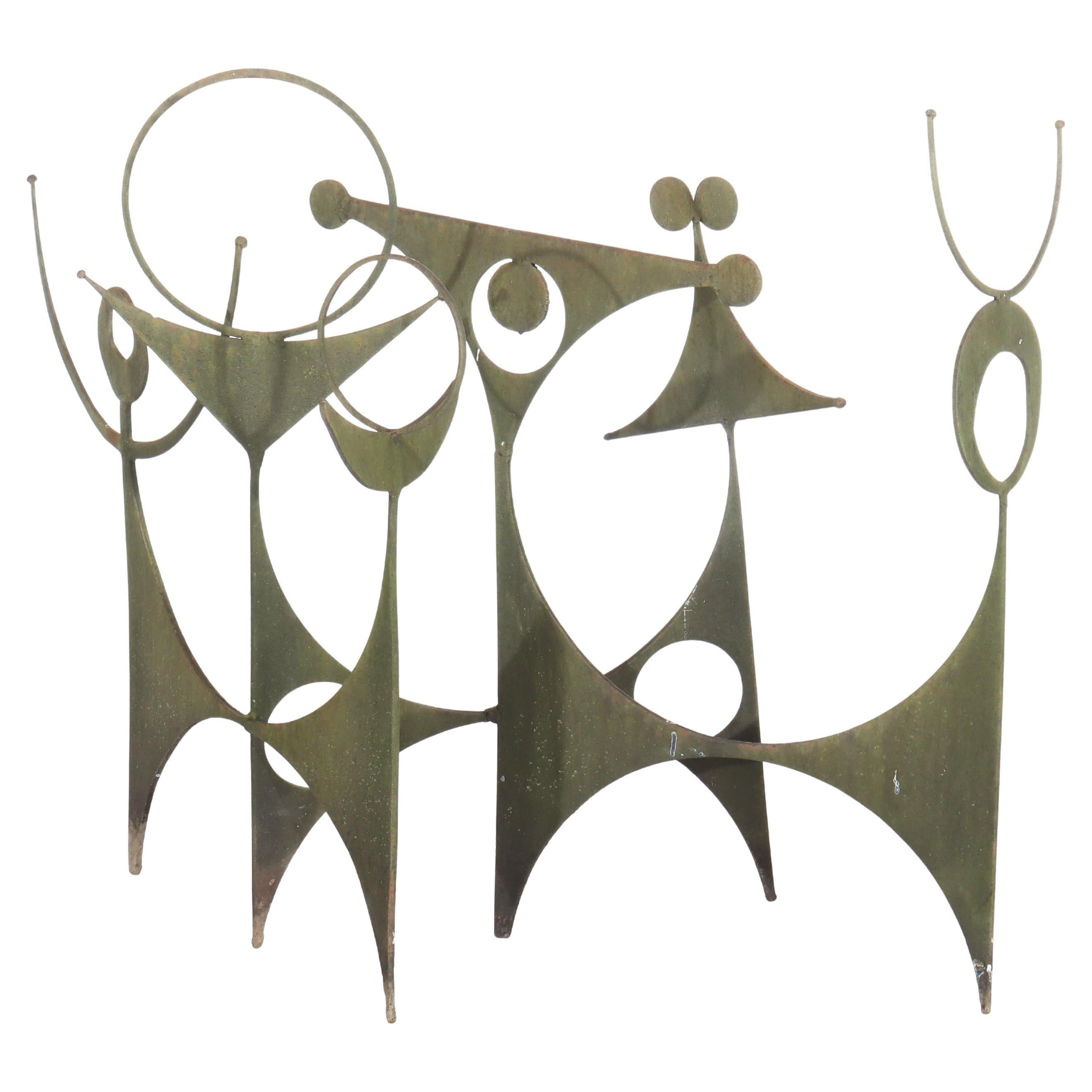 MCM Paul Evans Brutalist School Metal Garden Sculpture with Figures c1960 For Sale