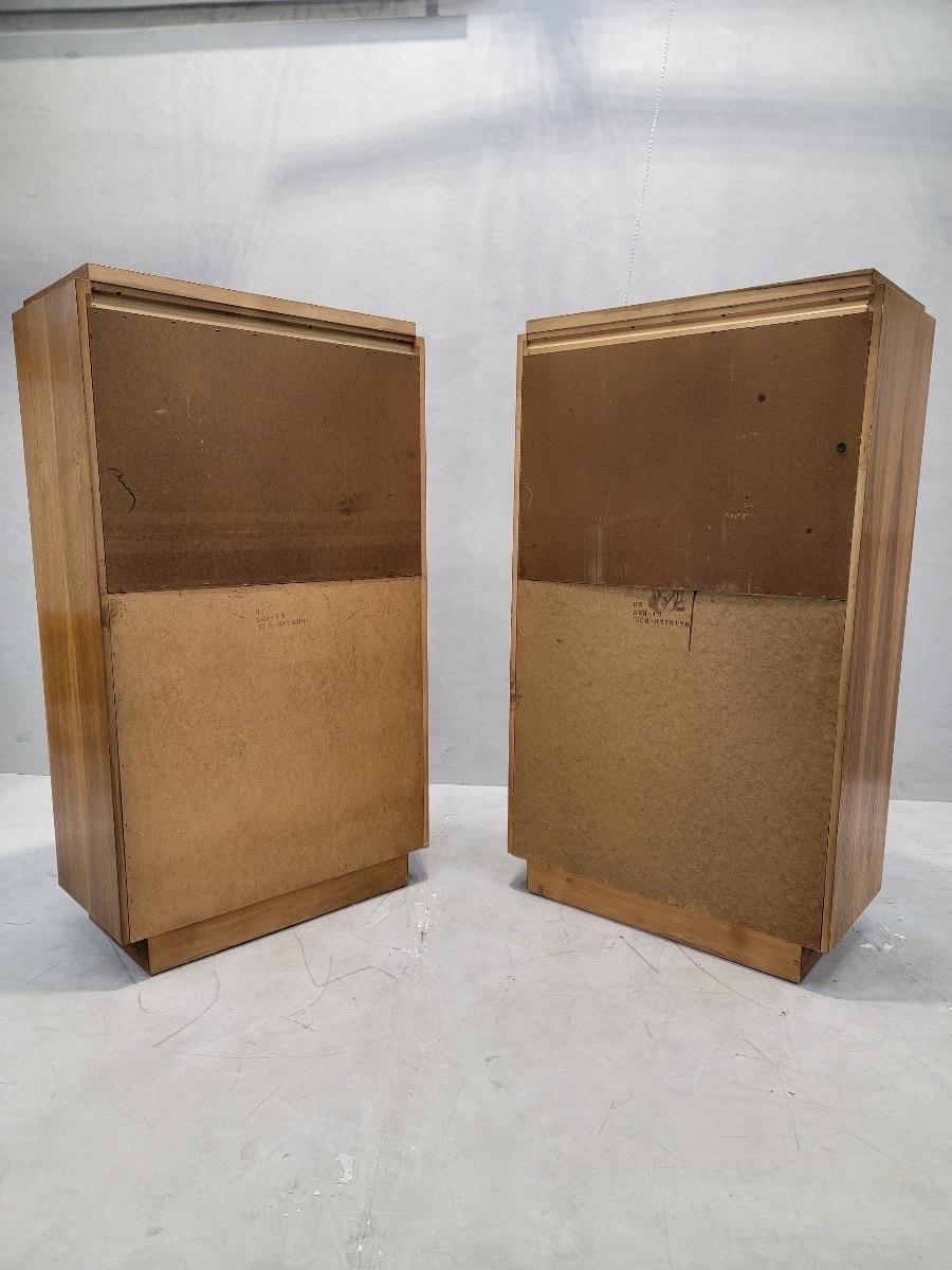 Wood MCM Paul Evans Style Brutalist Armoire Set by Lane Furniture Co - Pair