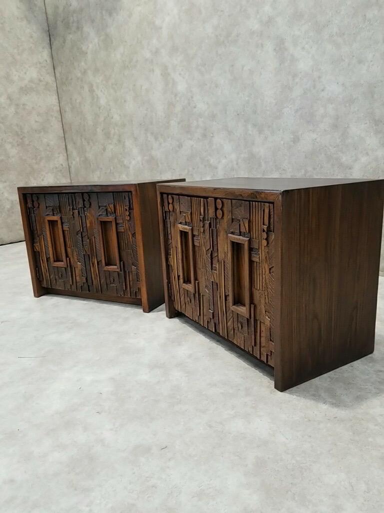 20th Century MCM Paul Evans Style Brutalist Nightstand Styled After the Lane Furniture - Pair