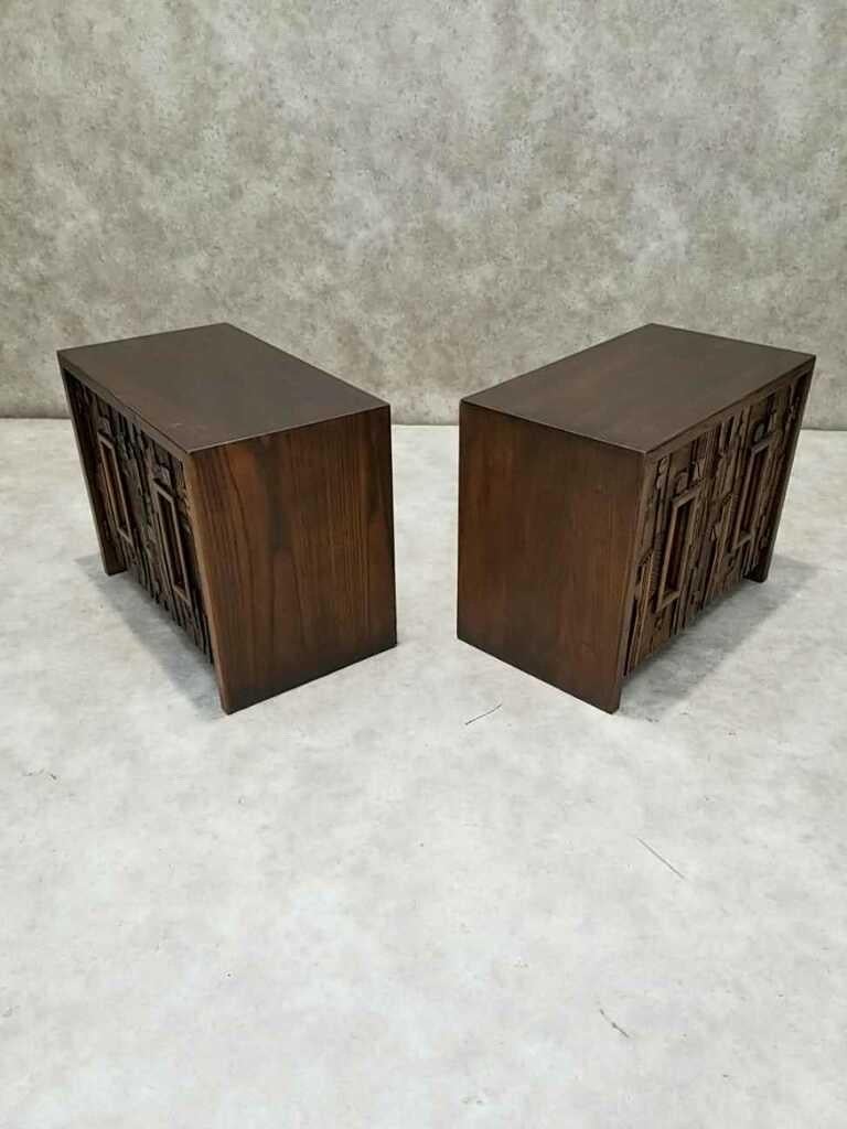 Wood MCM Paul Evans Style Brutalist Nightstand Styled After the Lane Furniture - Pair