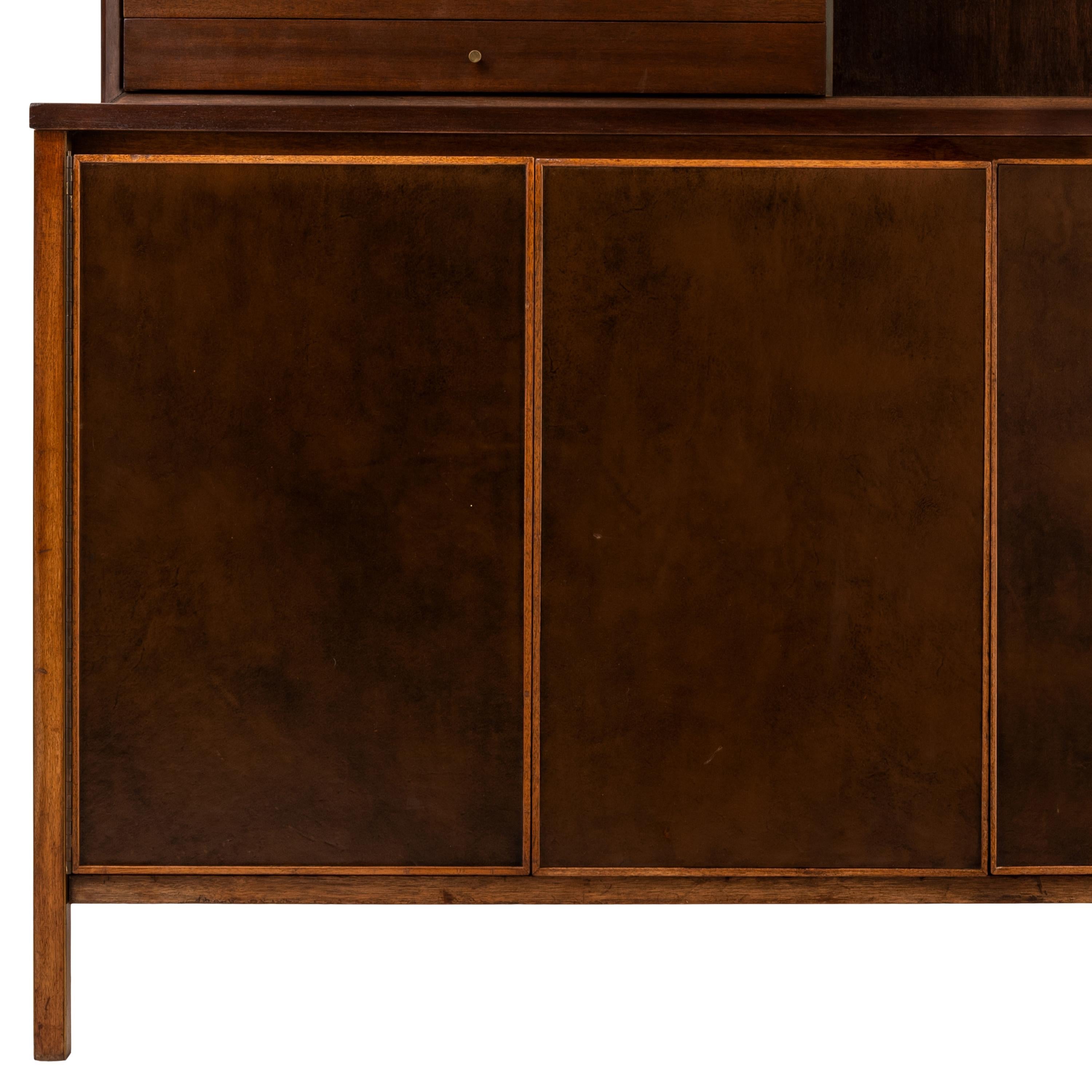MCM Paul McCobb Irwin Collection Calvin Credenza Sideboard Leather Brass Walnut For Sale 2