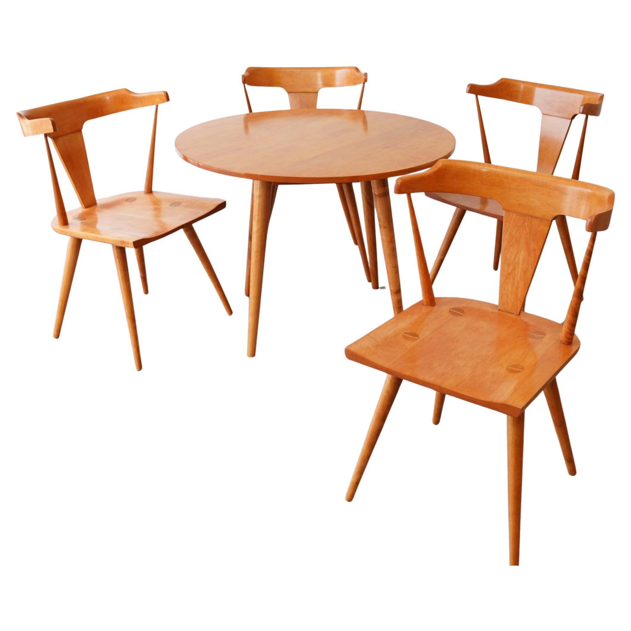 MCM Paul McCobb Planner Group, Esstisch mit T-Rückenlehne aus Ahornholz, 4 Stühle, restauriert