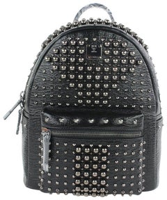 Vintage MCM Pearl Stud 2mcz1025 Black Leather Backpack