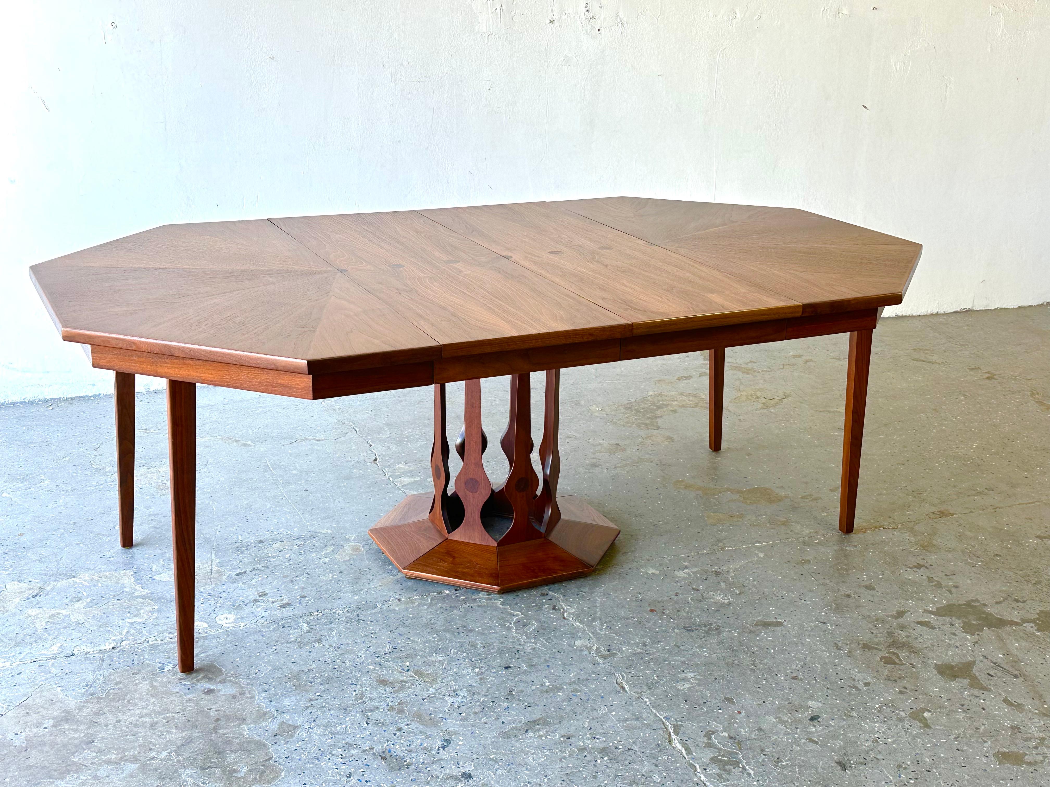 MCM Pedestal Masterpiece Walter Wabash Dining Table Inlaid Rosewood & Leafs 7
