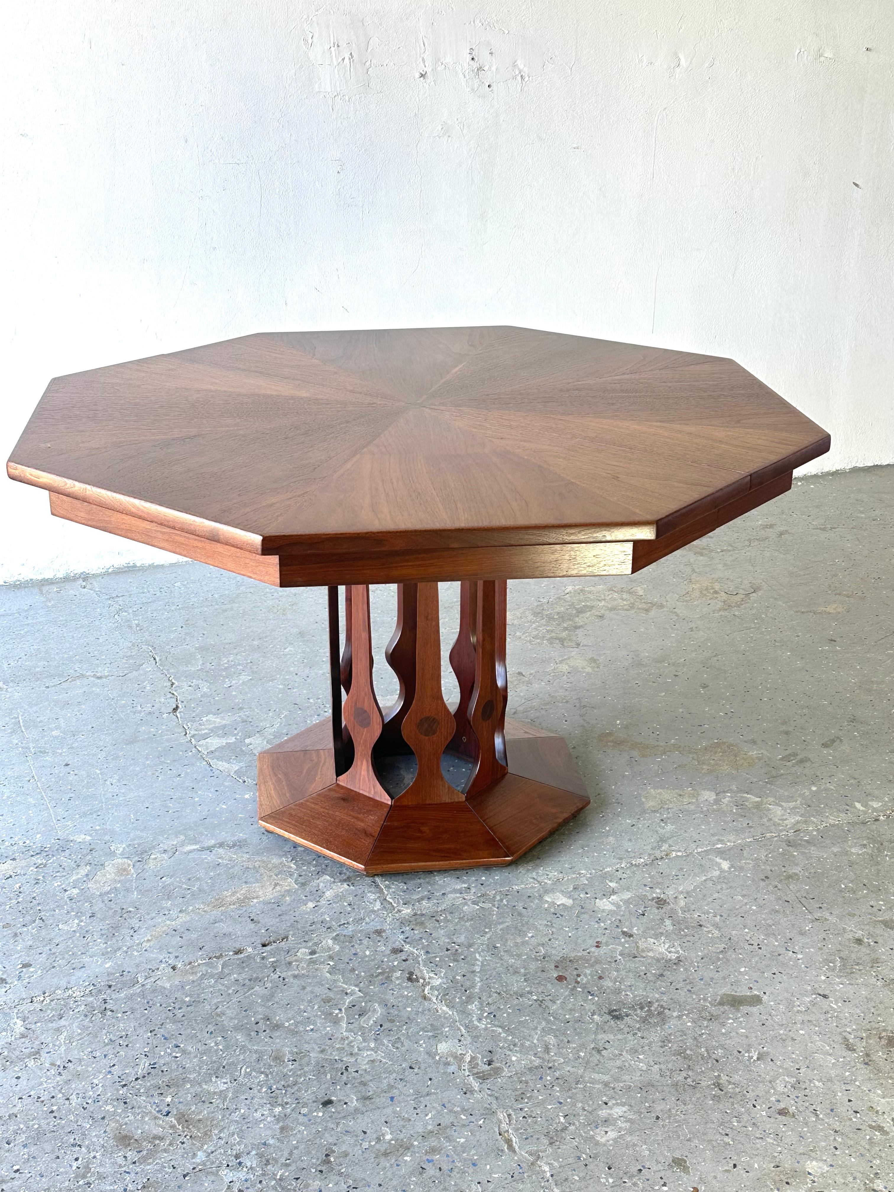 Mid-Century Modern MCM Pedestal Masterpiece Walter Wabash Dining Table Inlaid Rosewood & Leafs