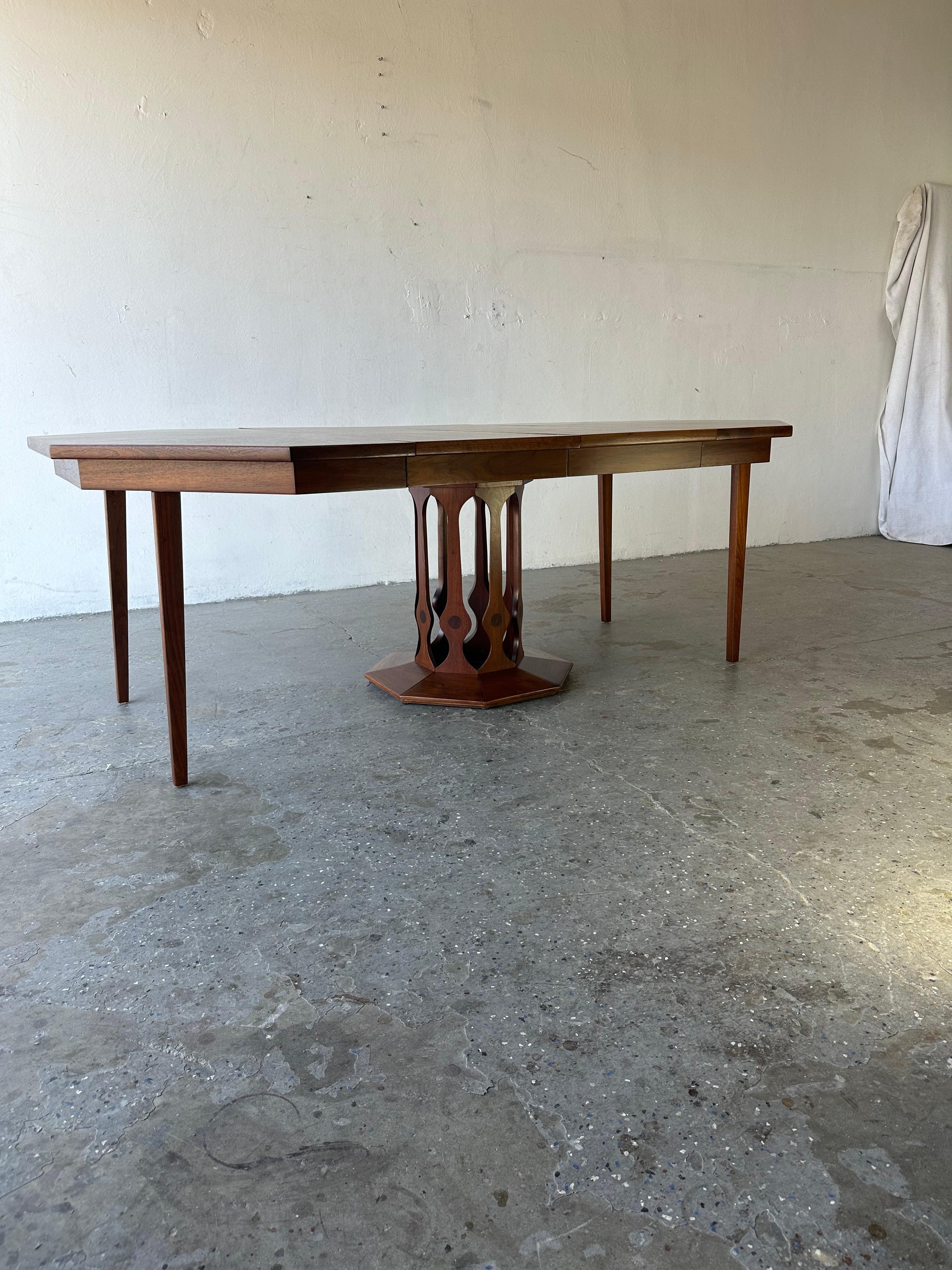 Mid-20th Century MCM Pedestal Masterpiece Walter Wabash Dining Table Inlaid Rosewood & Leafs
