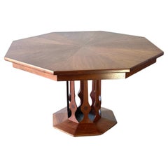 MCM Pedestal Masterpiece Walter Wabash Dining Table Inlaid Rosewood & Leafs