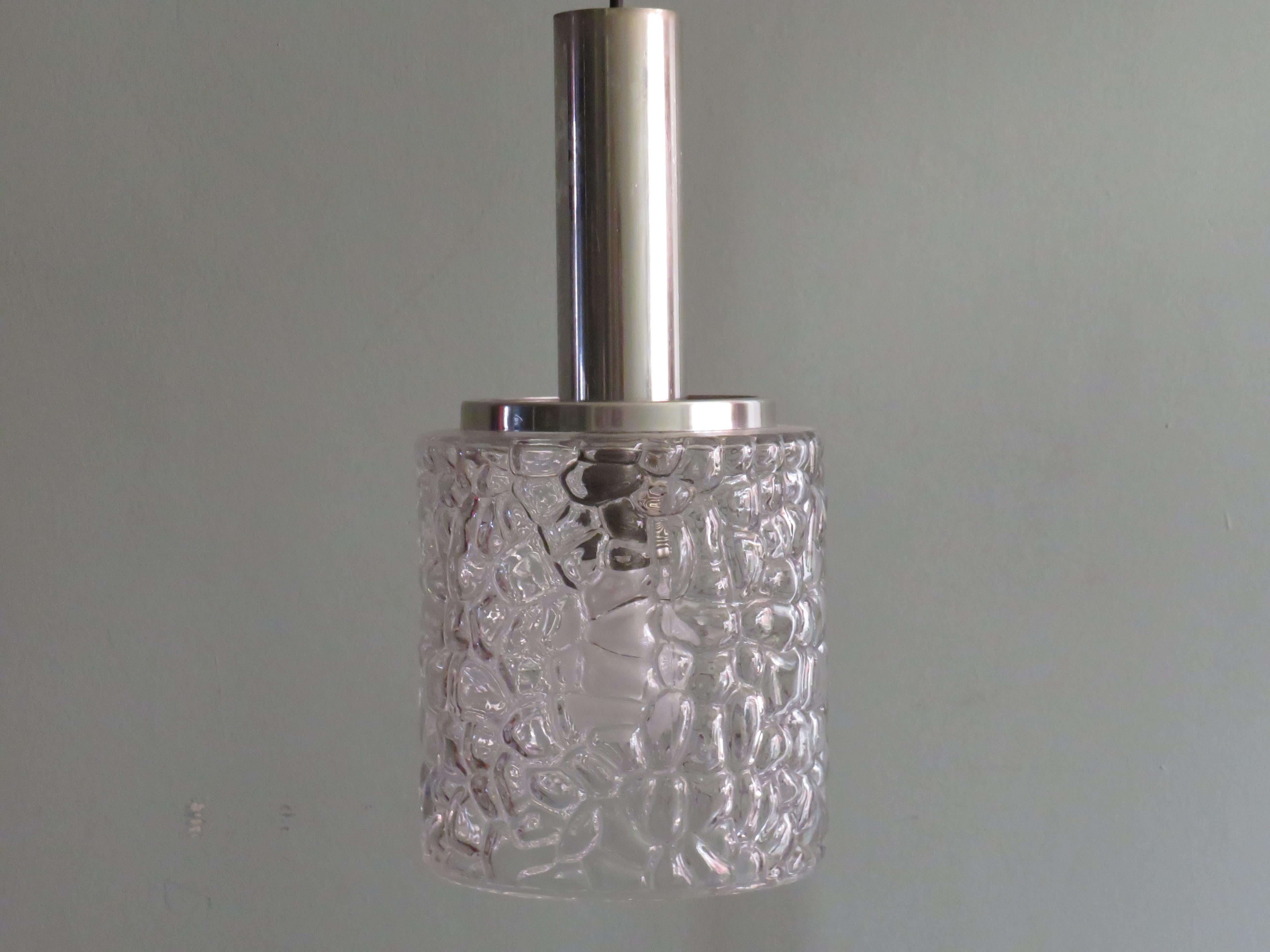 Belgian MCM Pendant, Relief Glass and Chrome, Belgium, 1960 For Sale
