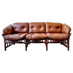 MCM Percival Lafer Style Leather and rattan sofa
