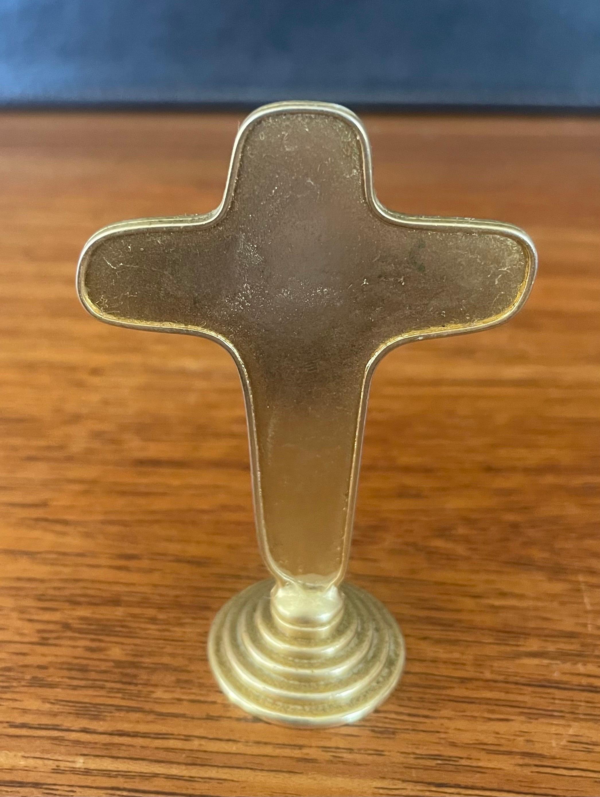 MCM Petite Red Enamel and Brass Crucifix / Cross on Base For Sale 2