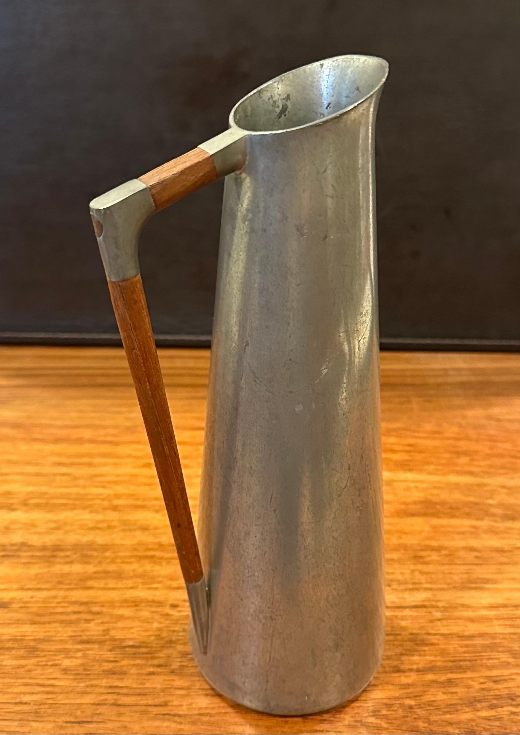 20th Century MCM Pewter Carafe / Pitcher with Teak Handle by K.M.D Tiel Royal of Holland