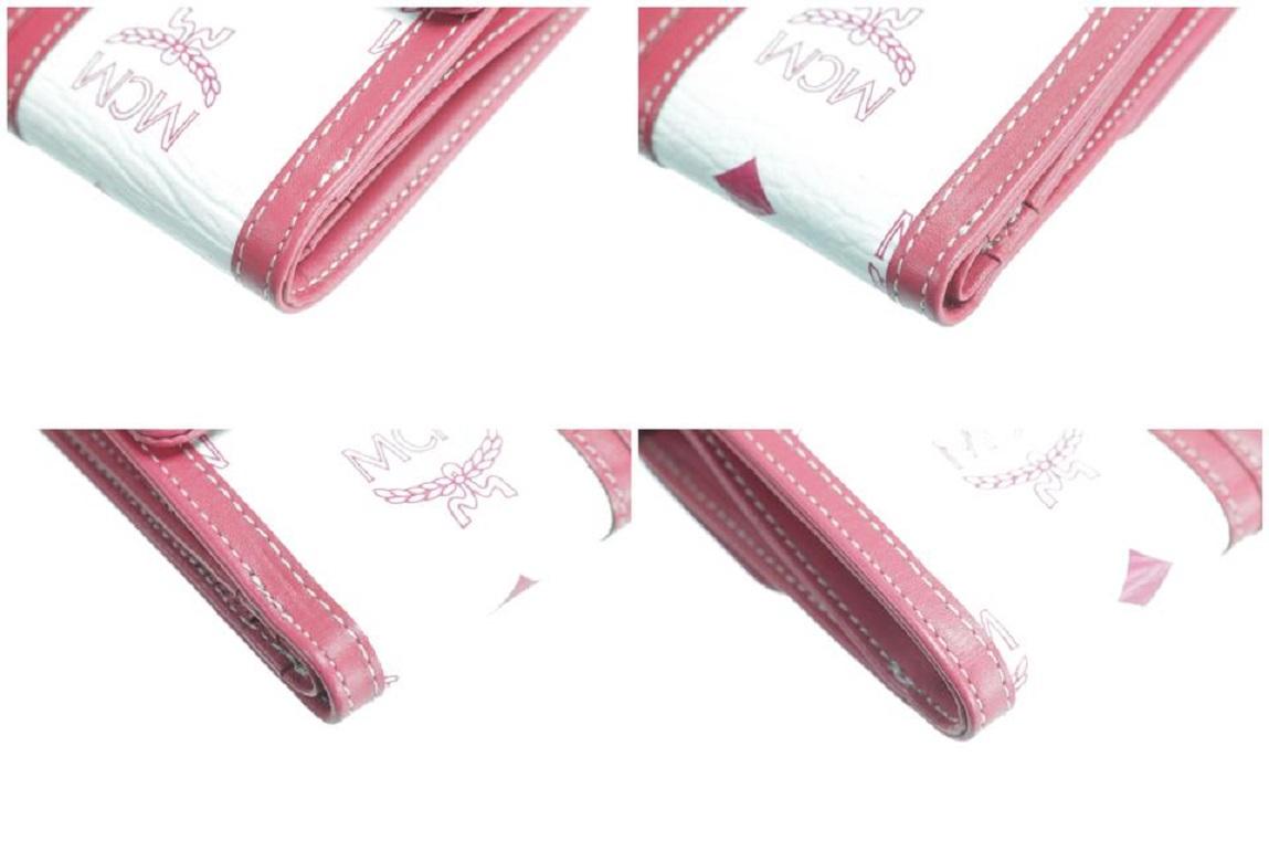 MCM Pink 5mk0121 White Monogram Visetos Wallet For Sale 5