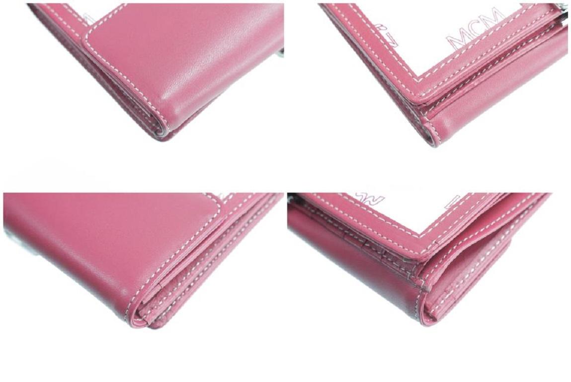 MCM Pink 5mk0121 White Monogram Visetos Wallet For Sale 7