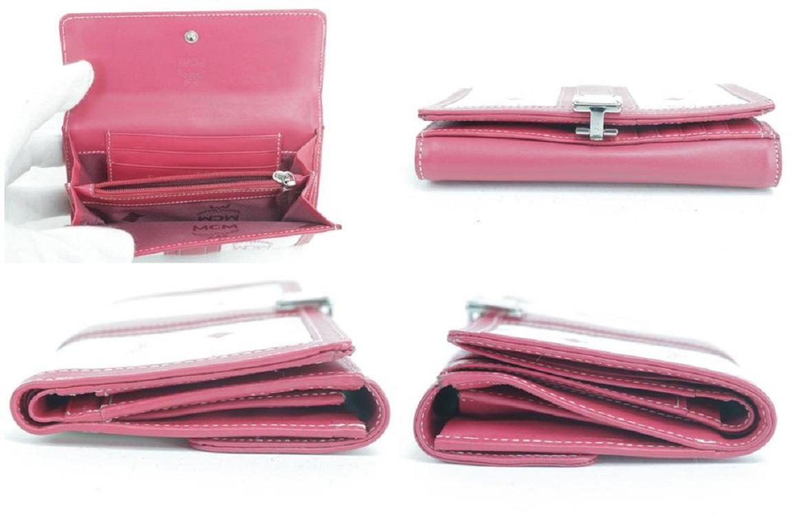 MCM Pink 5mk0121 White Monogram Visetos Wallet For Sale 3