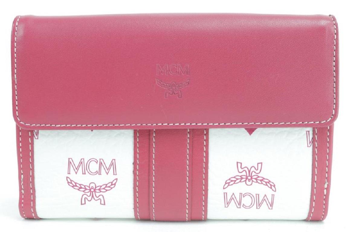 MCM Pink 5mk0121 White Monogram Visetos Wallet For Sale 4