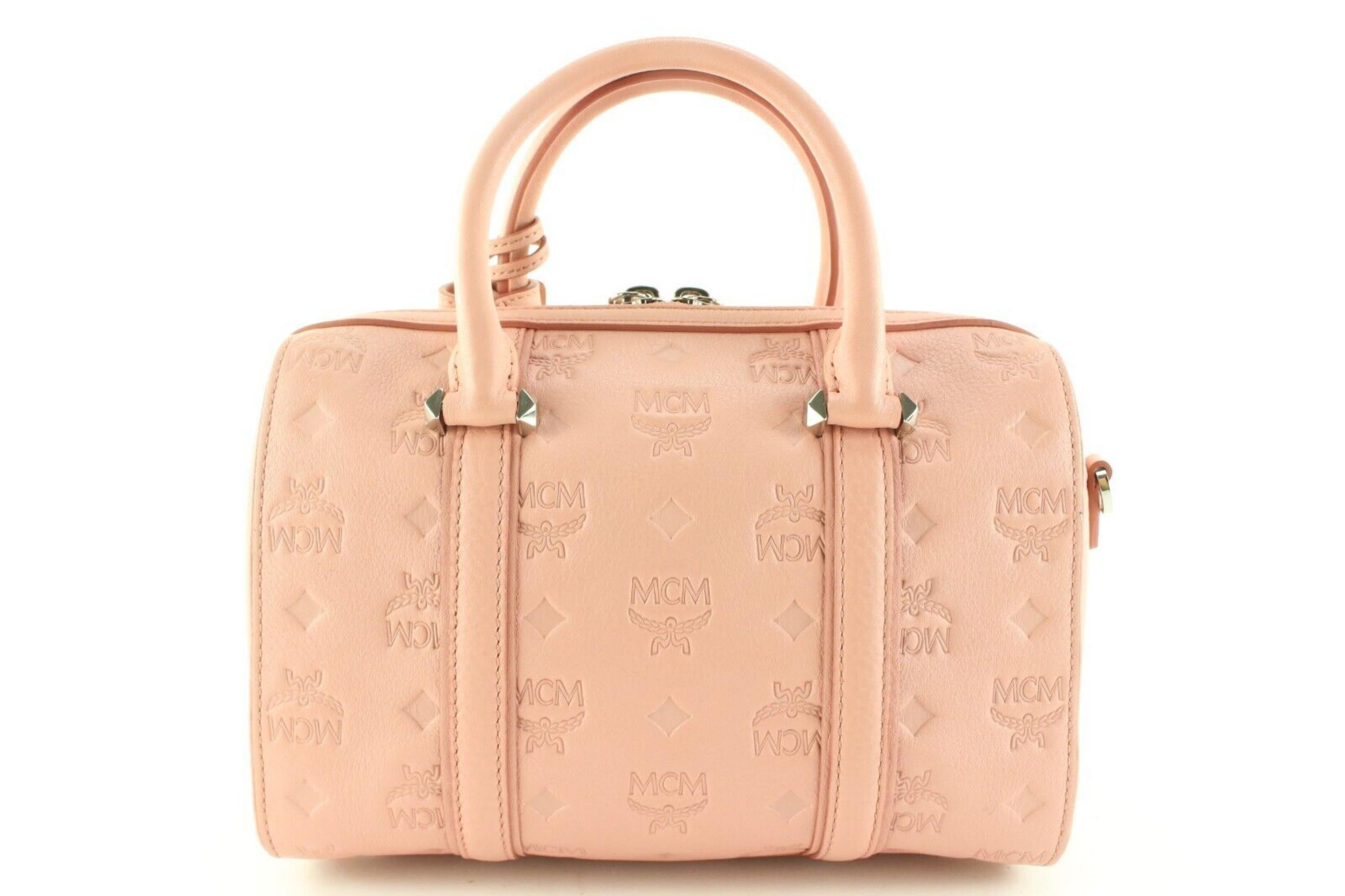 MCM Pink Blush Embossed Leather Boston Bag with Strap 1MCM0502 6
