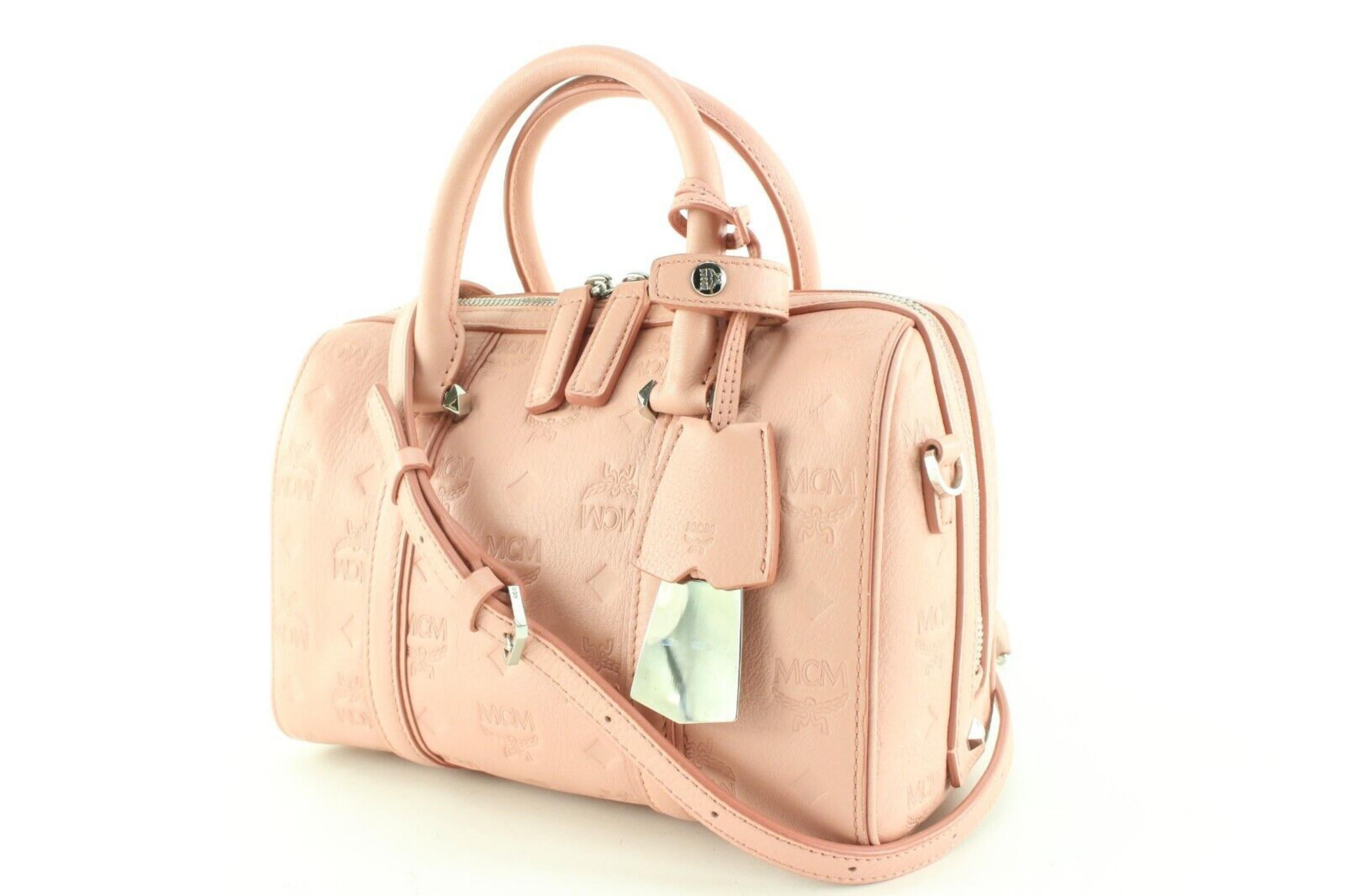Orange MCM Pink Blush Embossed Leather Boston Bag with Strap 1MCM0502
