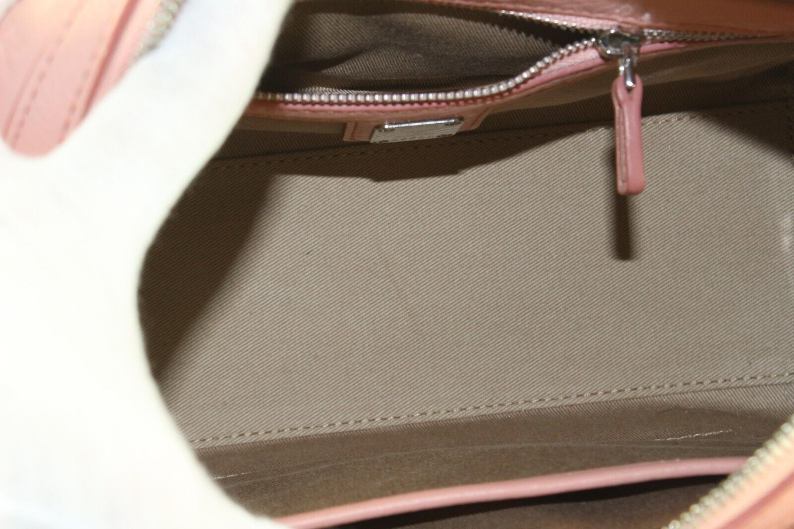 MCM Pink Blush Embossed Leather Boston Bag with Strap 1MCM0502 In Excellent Condition In Dix hills, NY