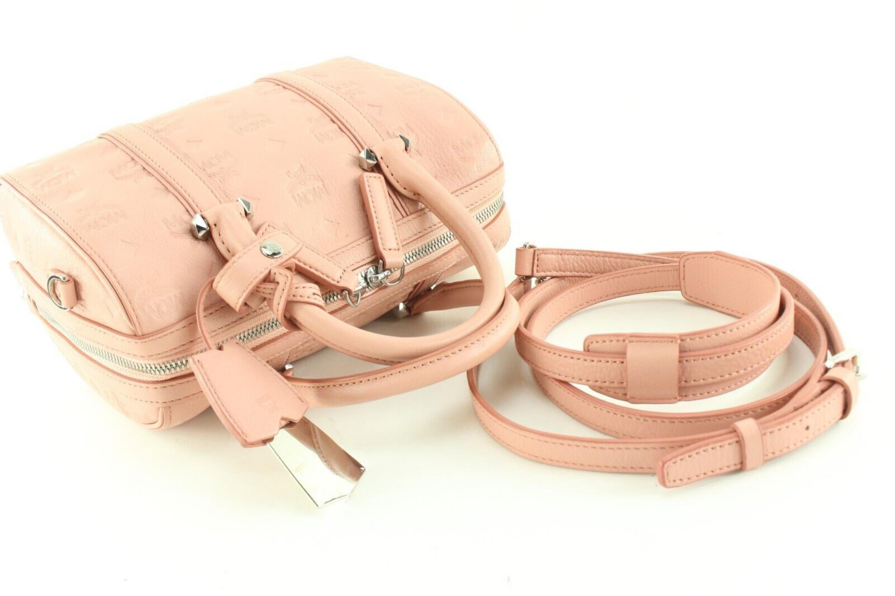 Women's MCM Pink Blush Embossed Leather Boston Bag with Strap 1MCM0502