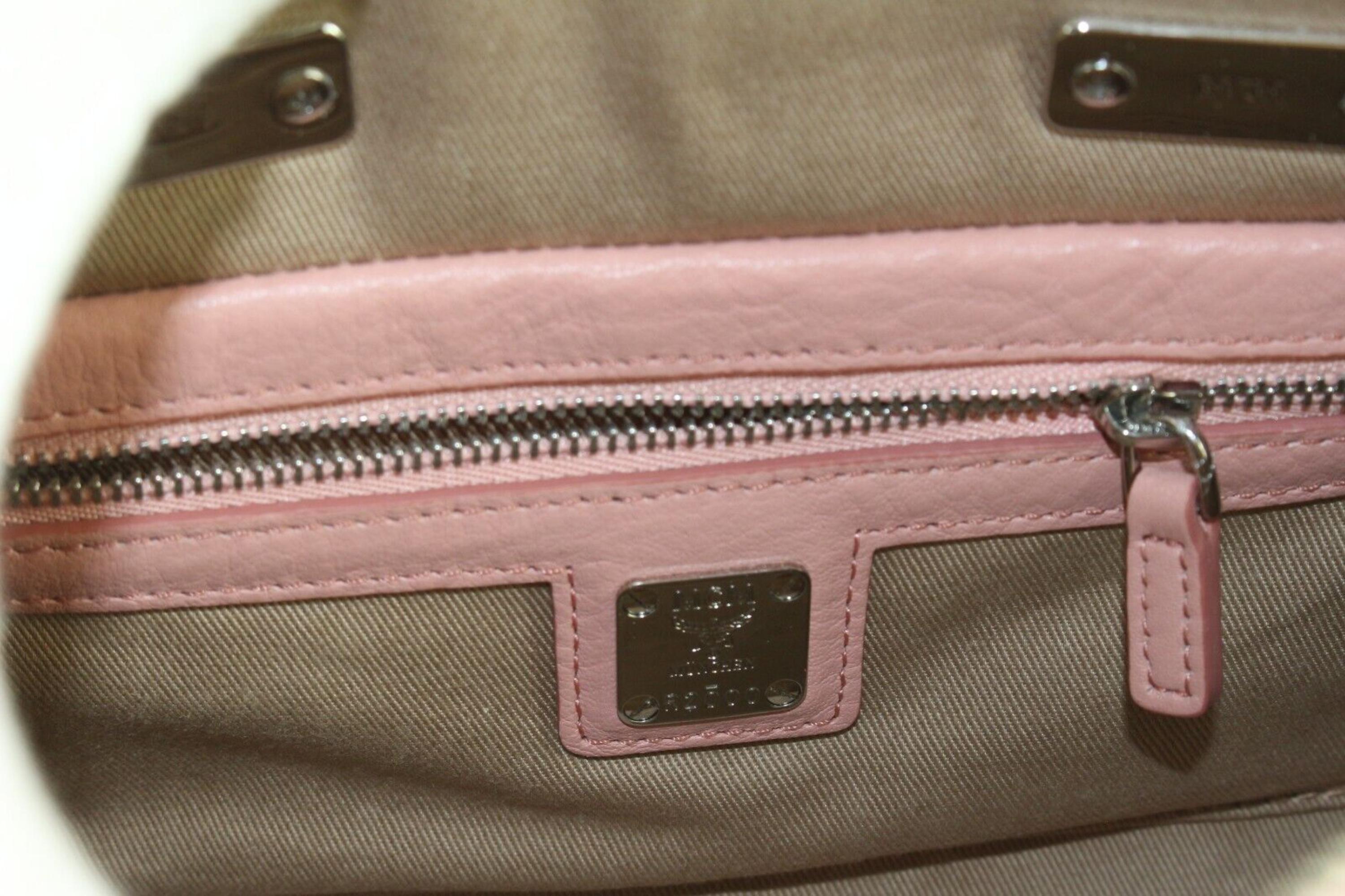 MCM Pink Blush Embossed Leather Boston Bag with Strap 1MCM0502 3