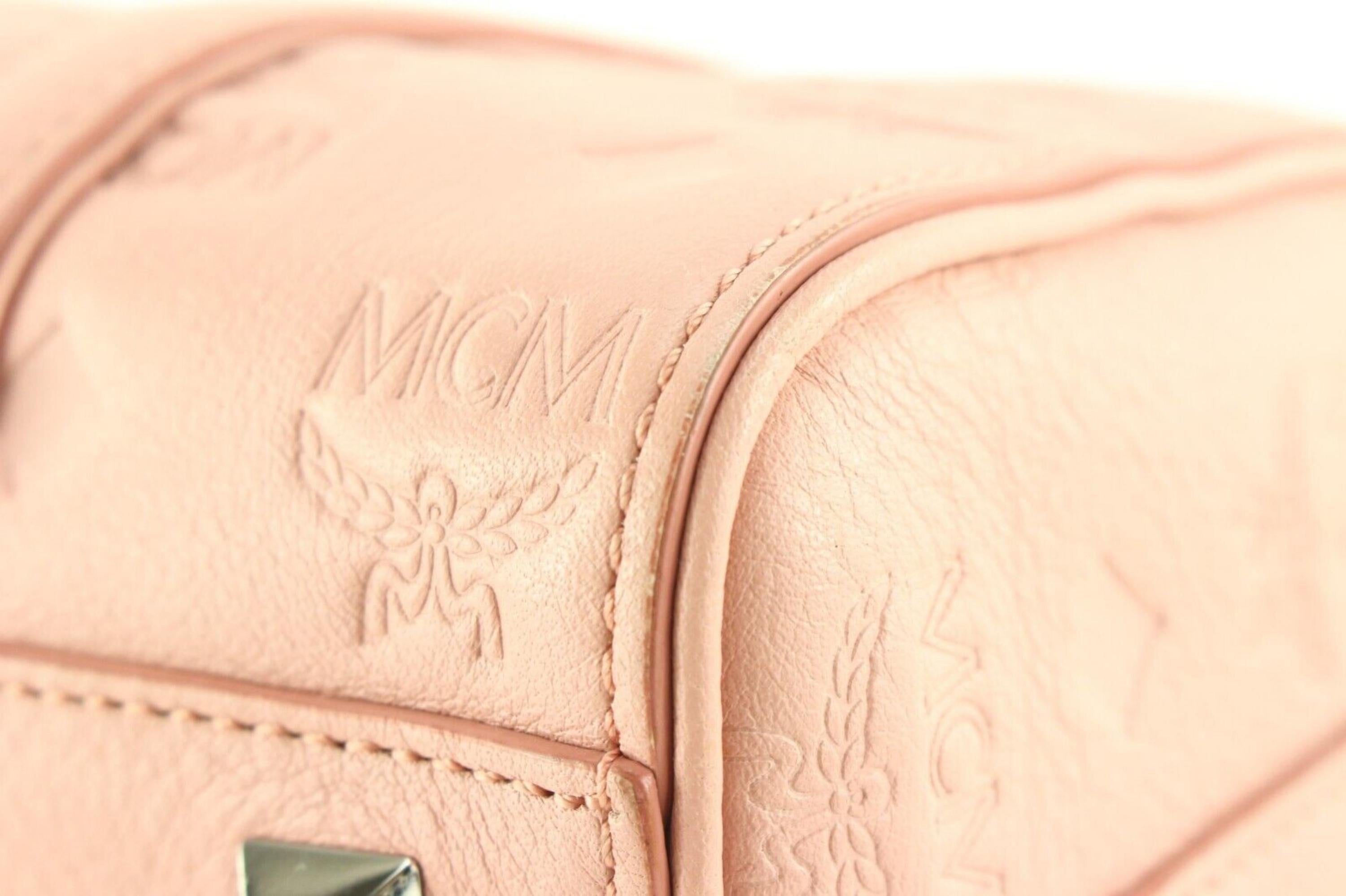 MCM Pink Blush Embossed Leather Boston Bag with Strap 1MCM0502 4