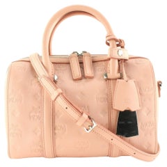 MCM Pink Blush Embossed Leather Boston Bag with Strap 1MCM0502