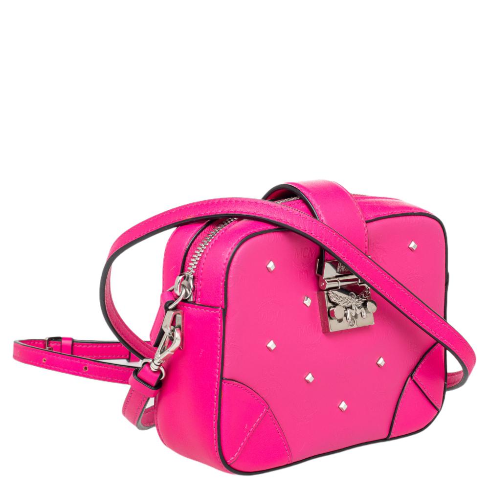 MCM Pink Leather Embellished Camera Bag 3