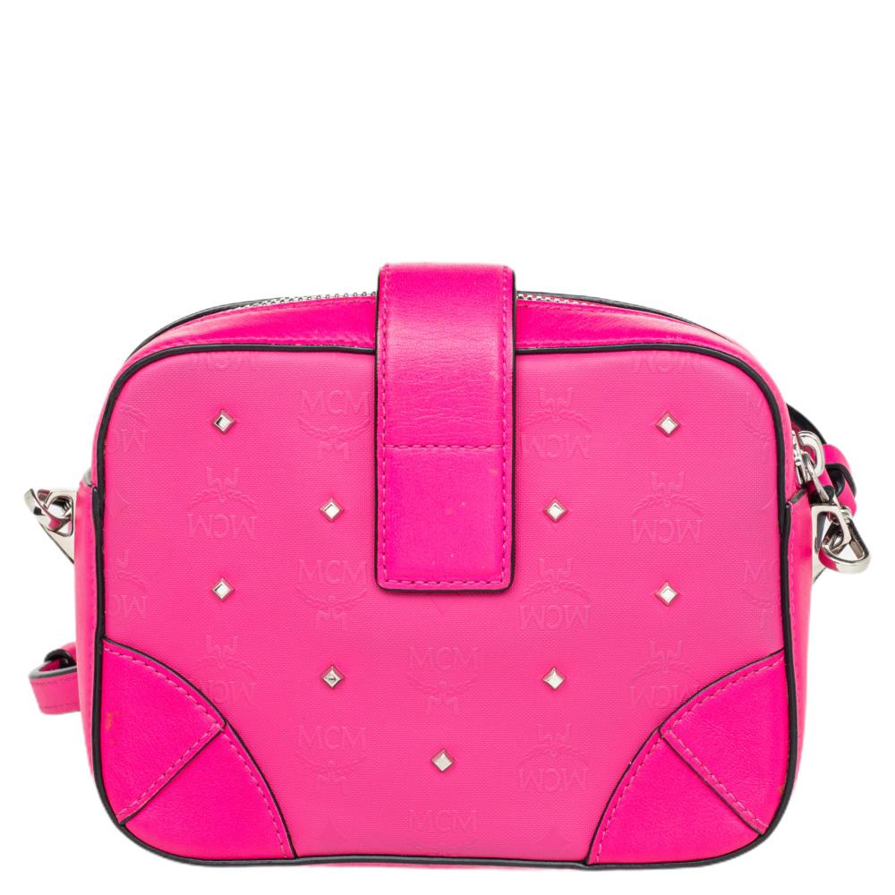 pink leather camera bag