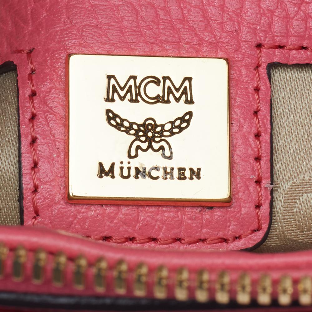 MCM Pink Leather Studded Flap Shoulder Bag 3