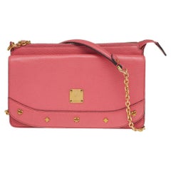 MCM Pink Leather Studded Flap Shoulder Bag