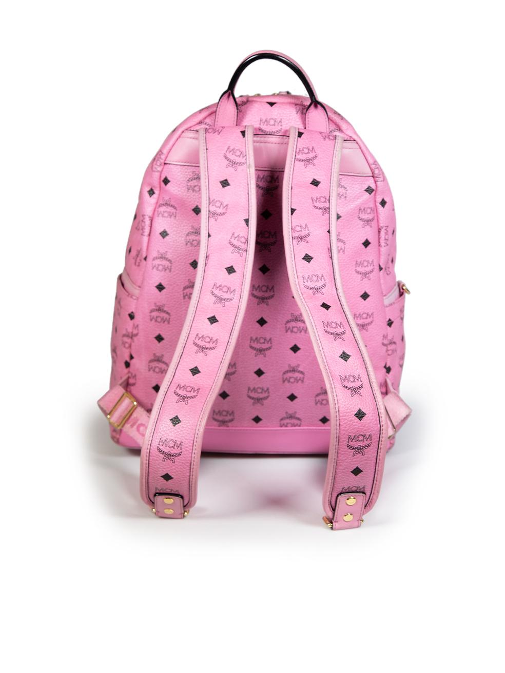 MCM Pink Leather Visetos Studded Backpack In Good Condition In London, GB