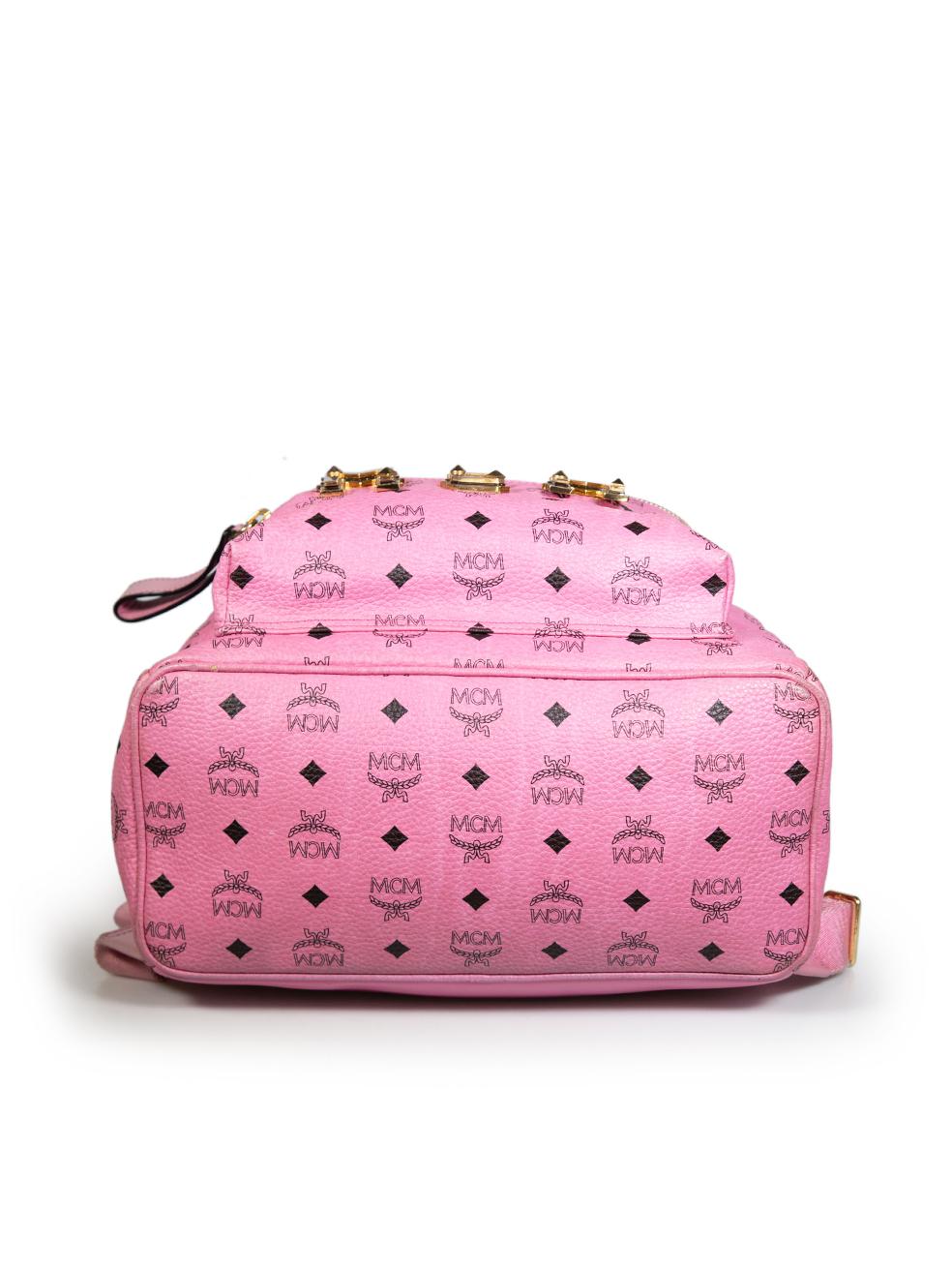 Women's MCM Pink Leather Visetos Studded Backpack