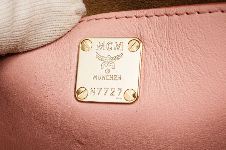 MCM Pink Monogram Visetos Canvas Leather Millie Top Zip Small