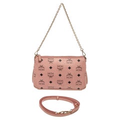 MCM Pink Monogram Visetos Canvas Leather Millie Top Zip Small Shoulder Bag