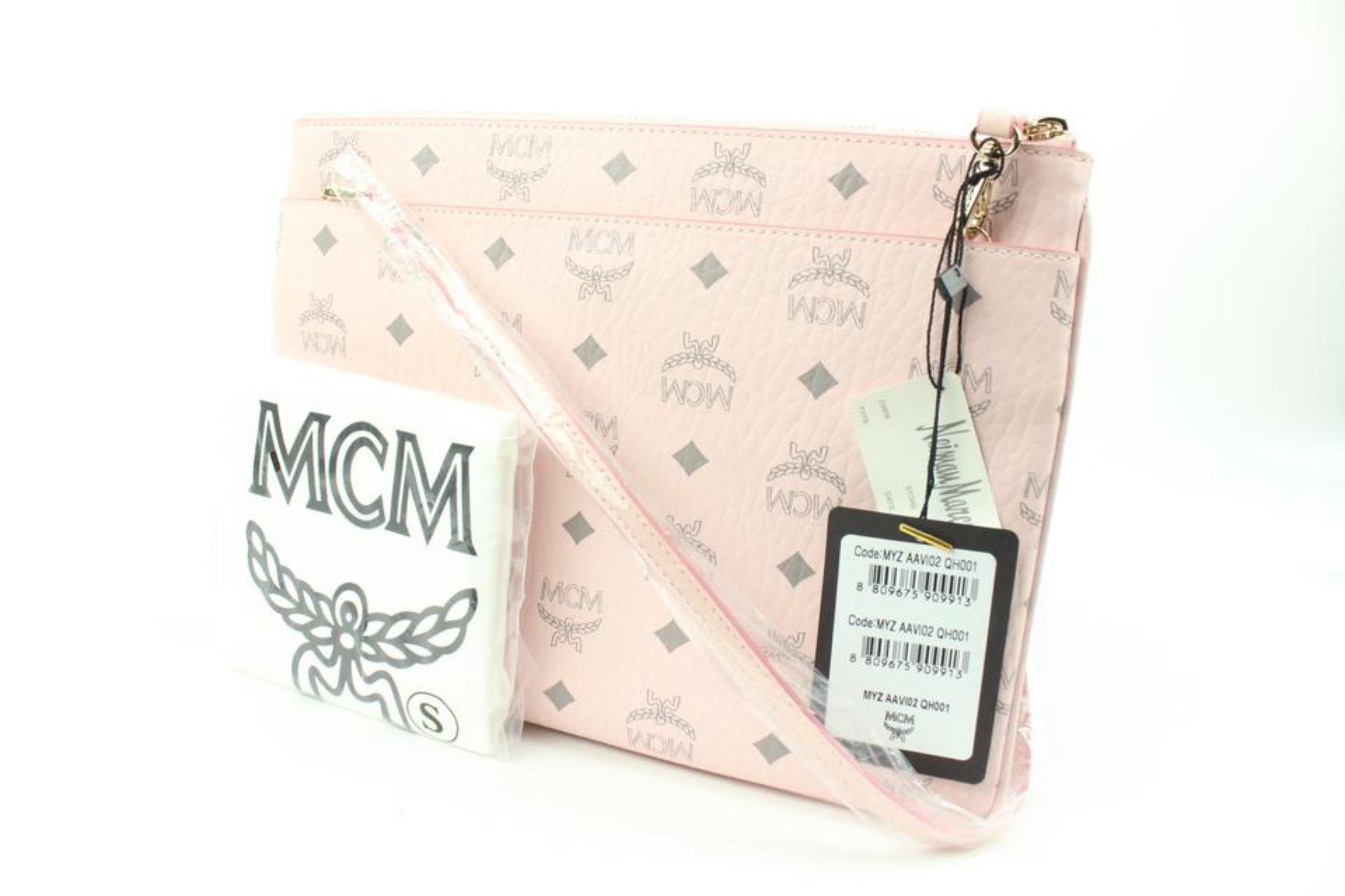 MCM Pink Monogram Visetos Logo Crossbody Pouch Bag 114m60
Date Code/Serial Number: MYZAAVI02QH001 10152101
Made In: Korea
Measurements: Length:  11.5