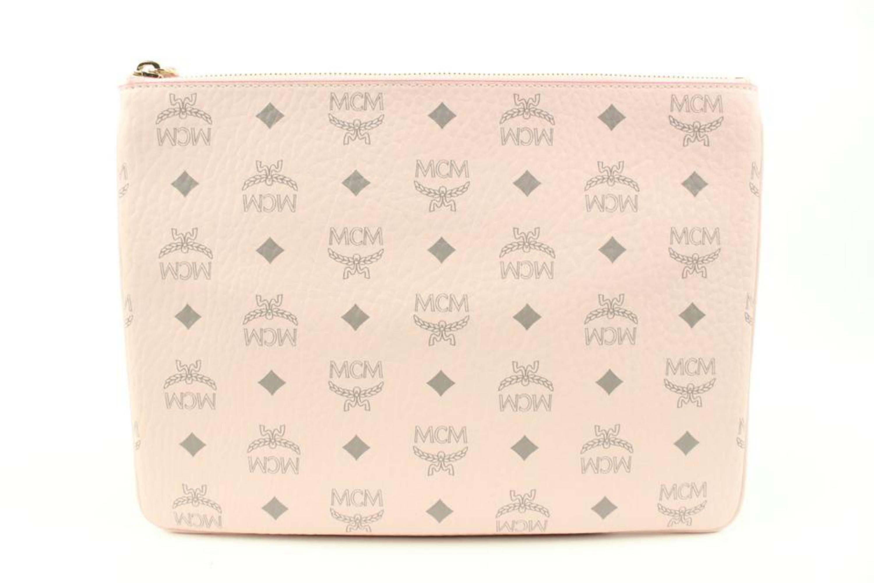 MCM Pink Monogram Visetos Logo Crossbody Pouch Bag 114m60 In New Condition In Dix hills, NY