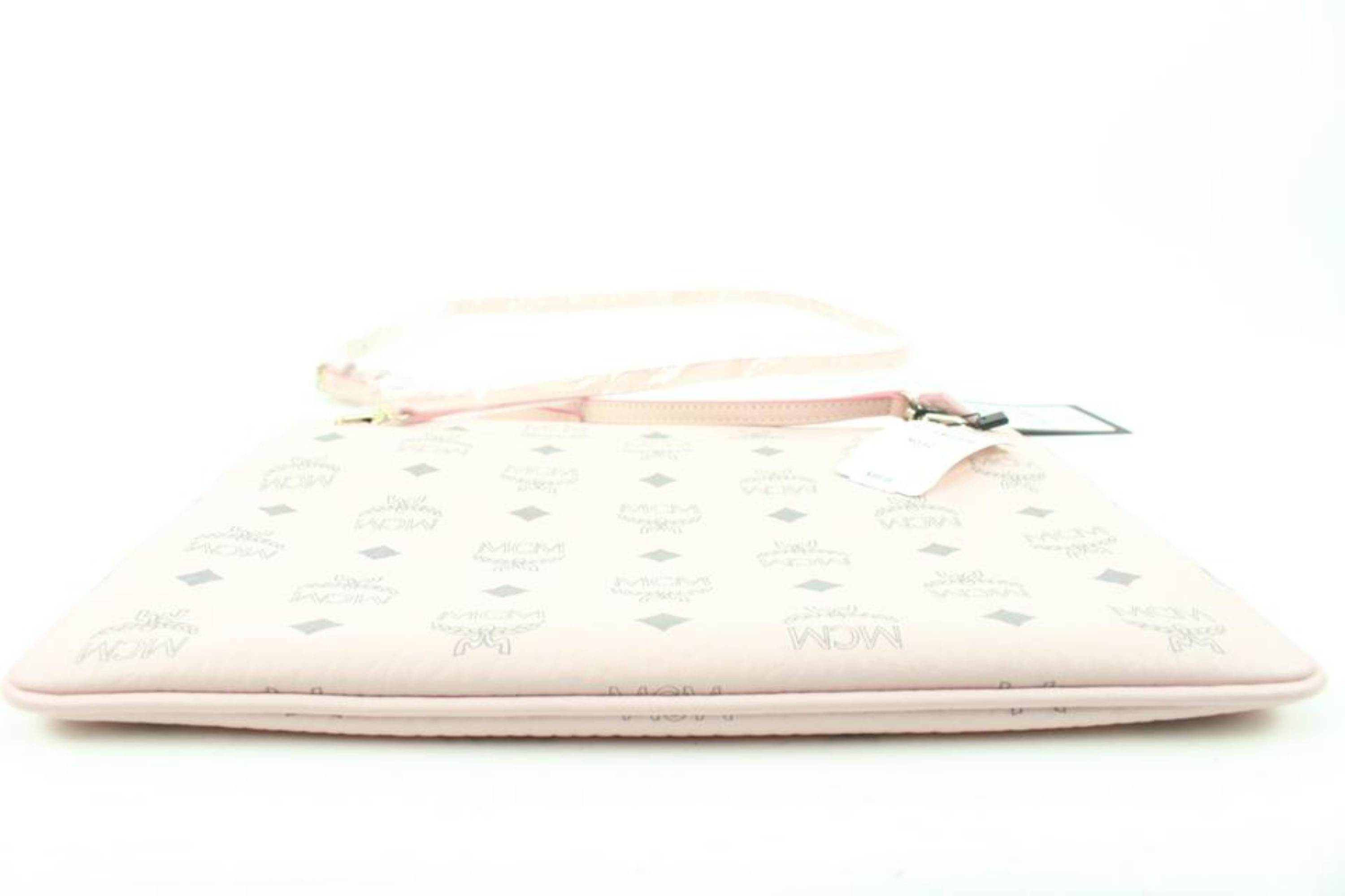 Women's MCM Pink Monogram Visetos Logo Crossbody Pouch Bag 114m60