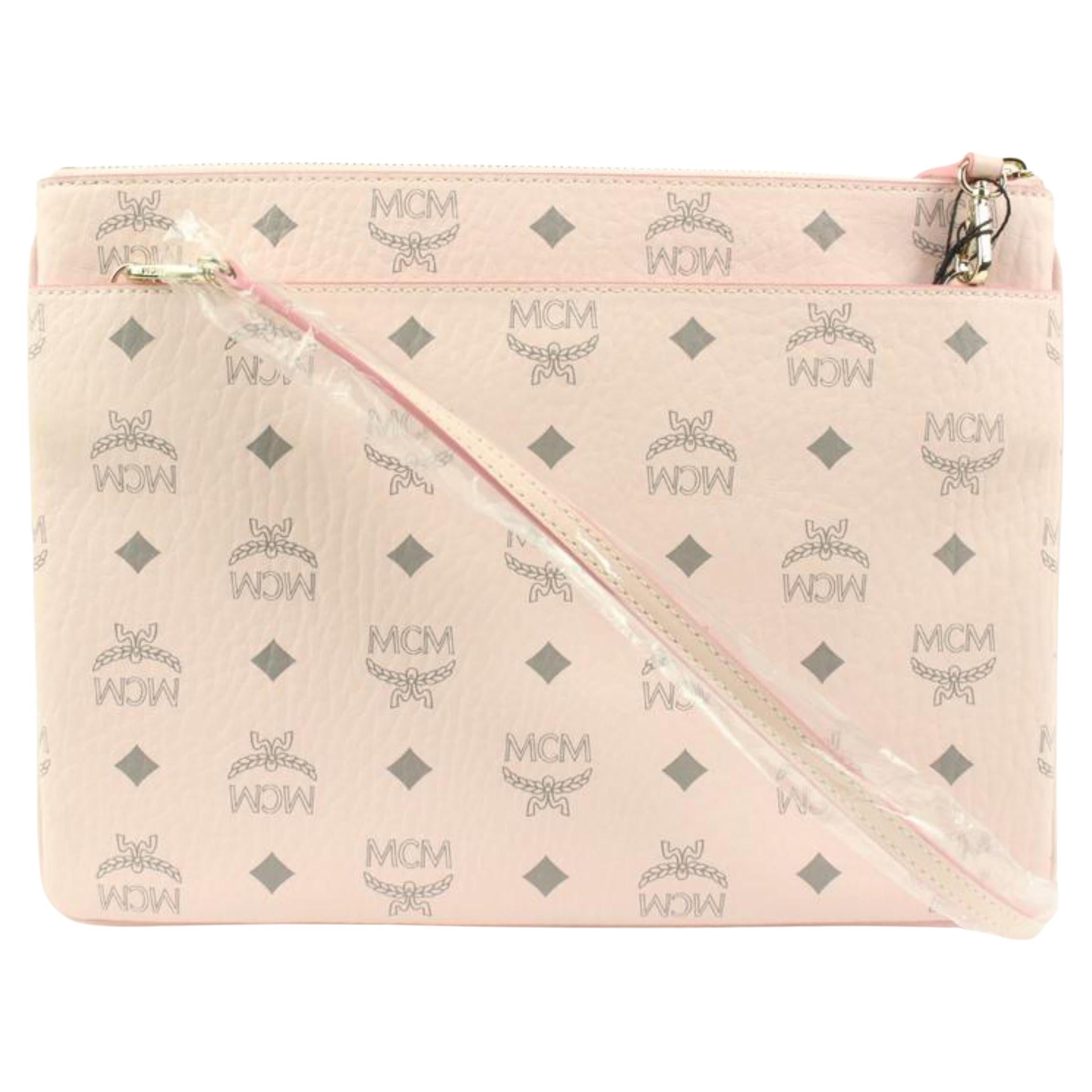 MCM Pouch Crossbody Visetos Medium Soft Pink in Coated Canvas with  Gold-tone - US