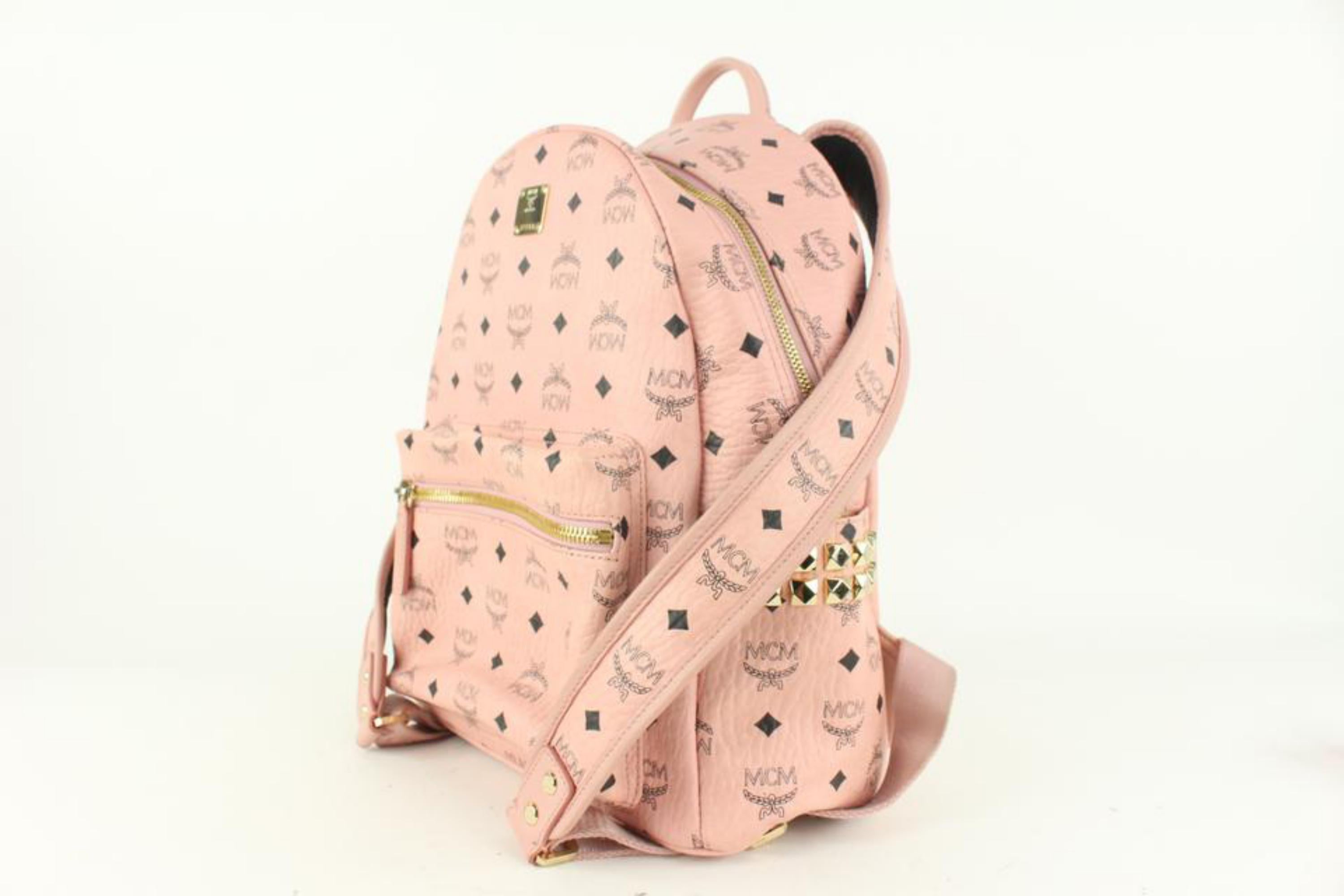 MCM Pink Monogram Visetos Side Stud Stark Backpack 928mcm58 4