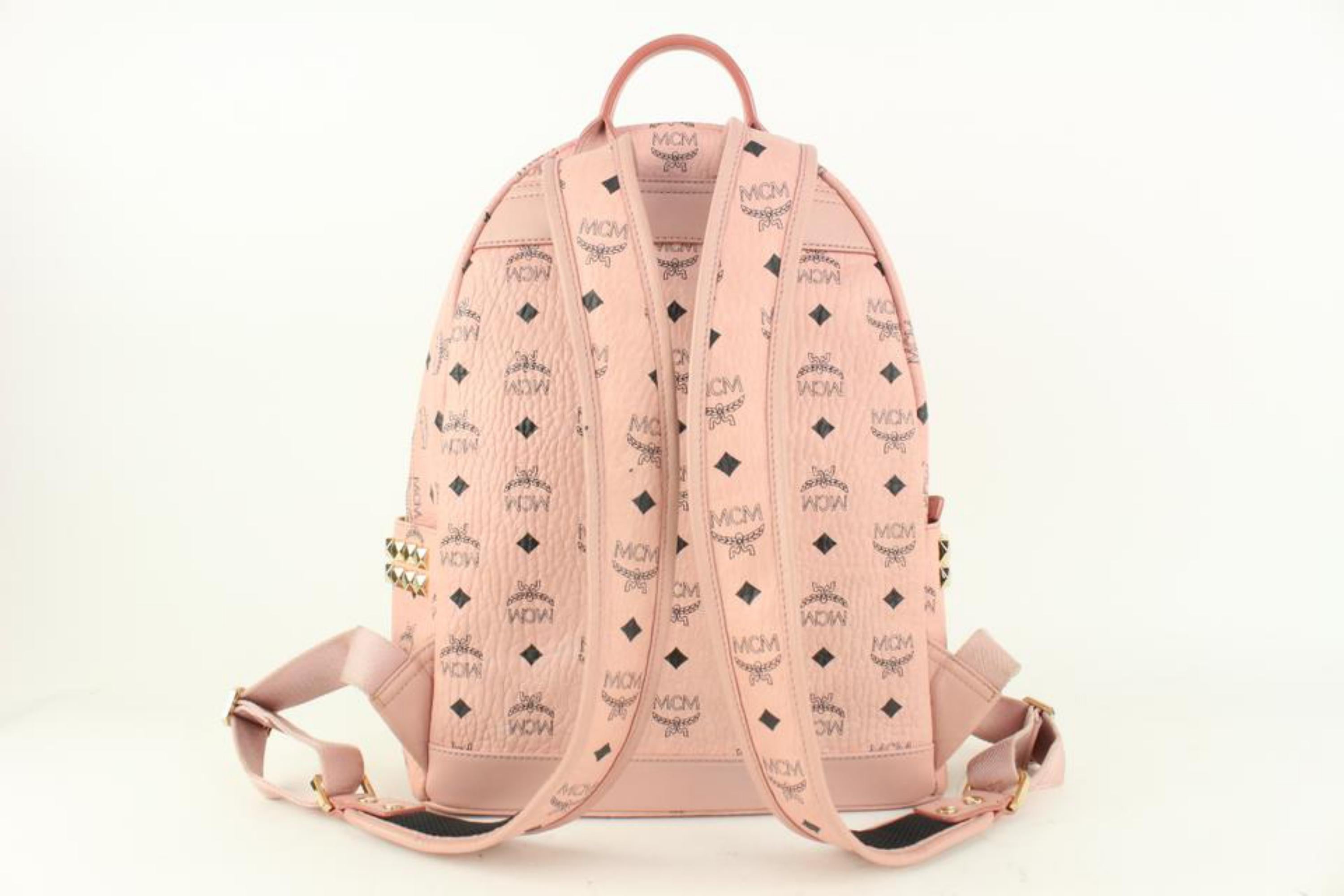 MCM Pink Monogram Visetos Side Stud Stark Backpack 928mcm58 In Good Condition In Dix hills, NY